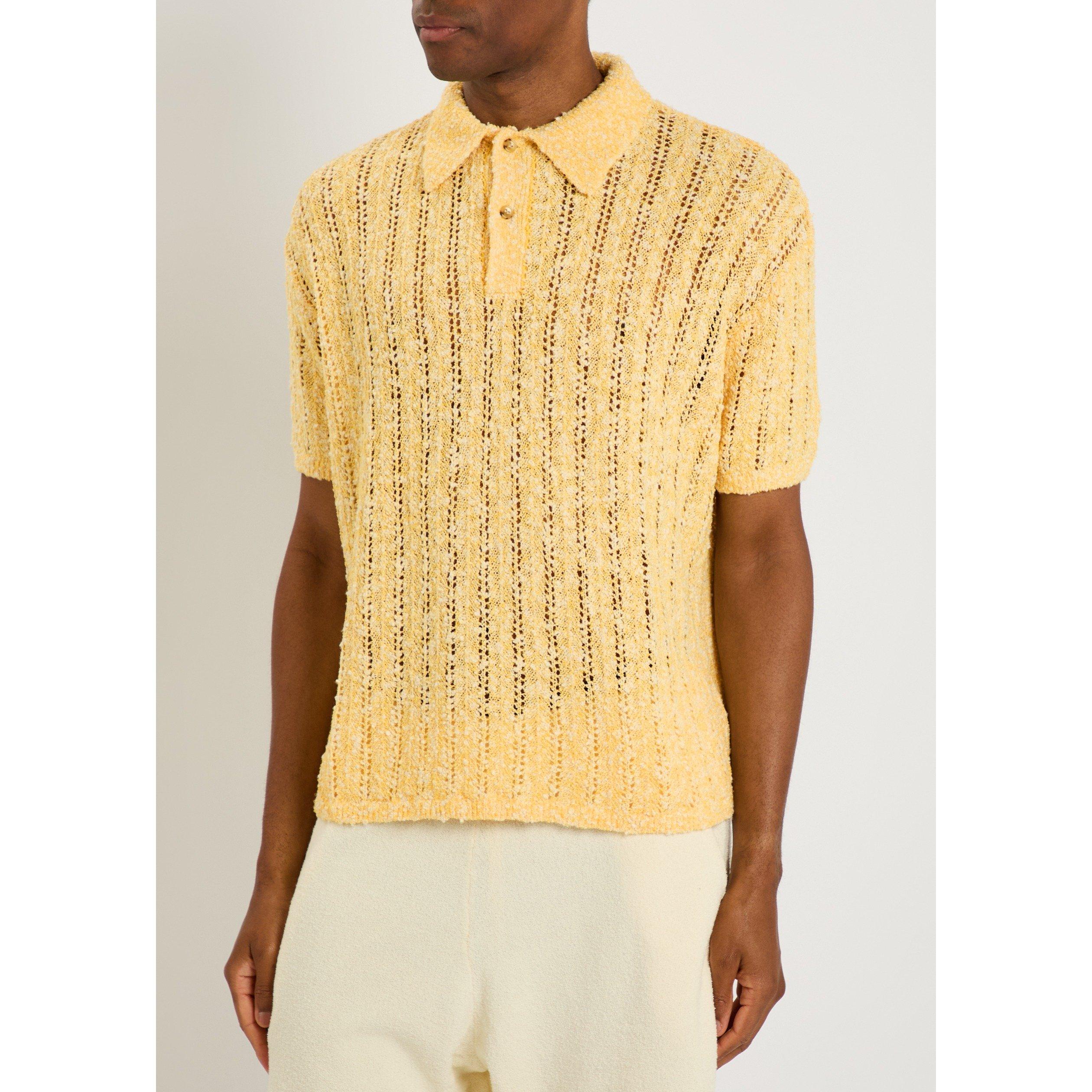 YELLOW - PICANTE - Men's Pointelle Knit Cotton Short-Sleeve Polo Shirt - 2