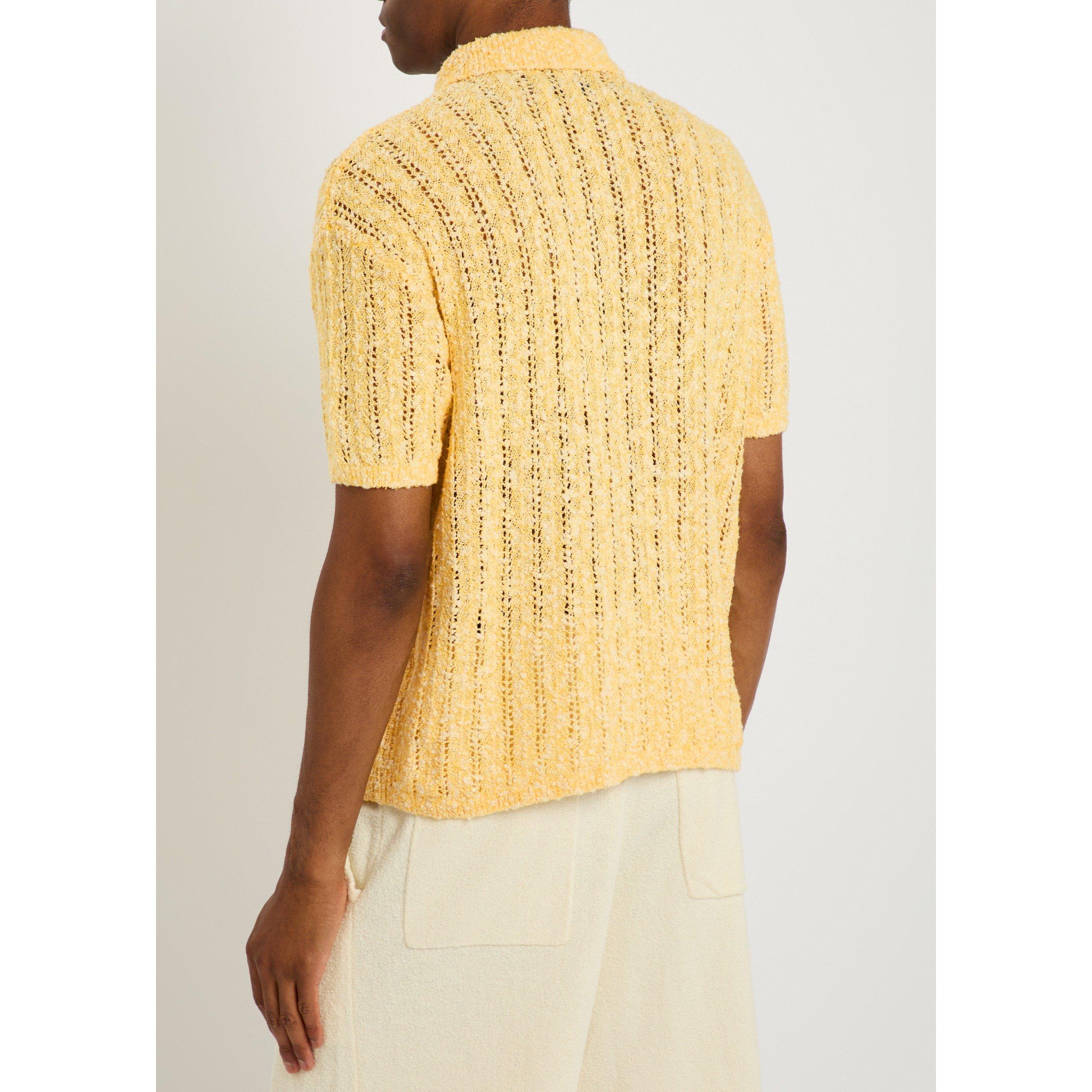 YELLOW - PICANTE - Men's Pointelle Knit Cotton Short-Sleeve Polo Shirt - 3