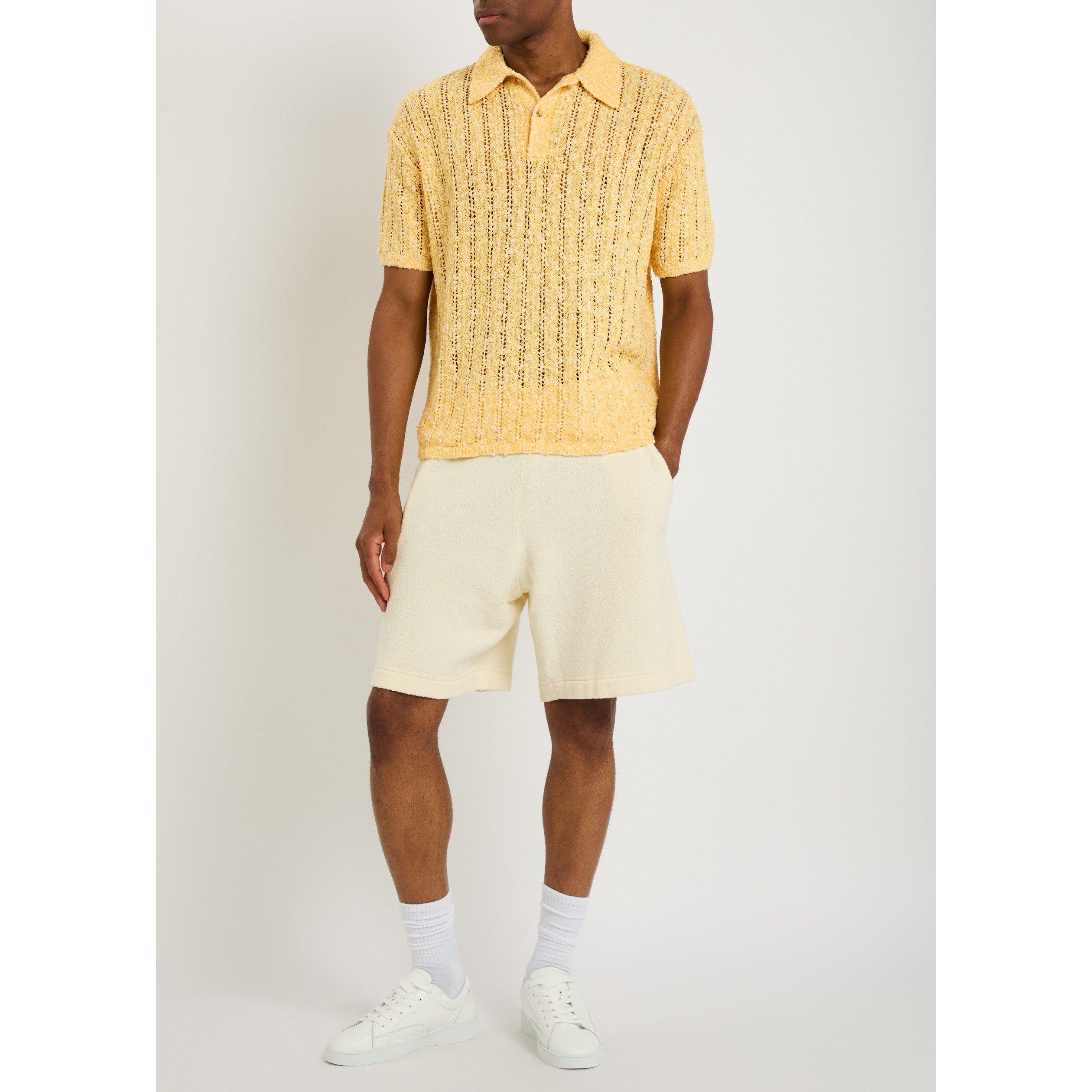YELLOW - PICANTE - Men's Pointelle Knit Cotton Short-Sleeve Polo Shirt - 5