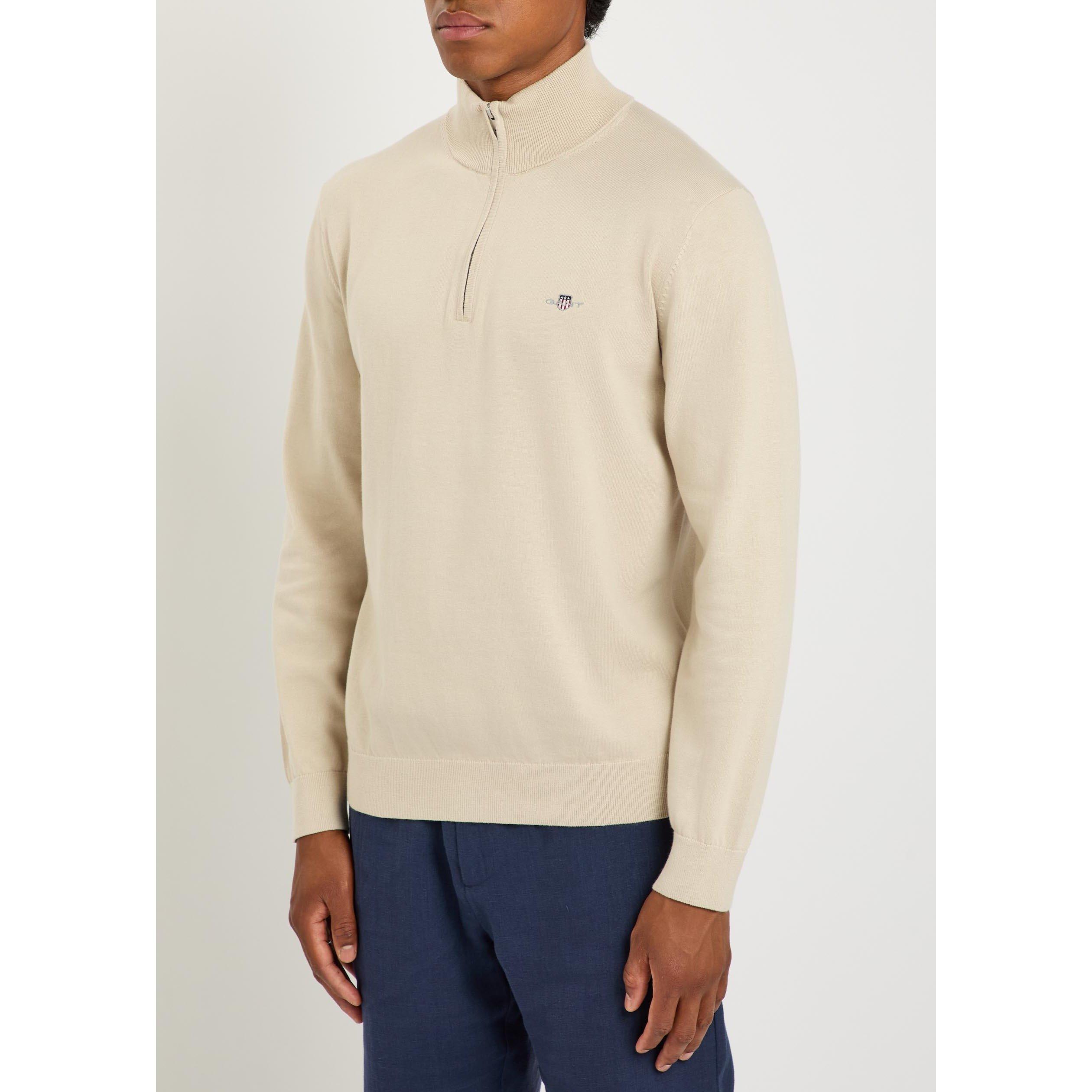 BEIGE - Gant - Men's 1/4 Zip Cotton Jumper - 2