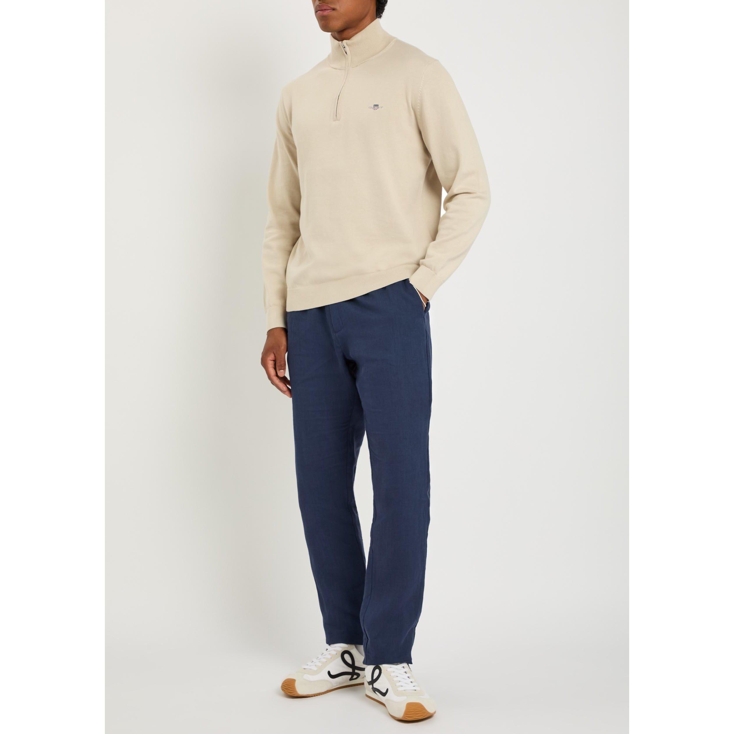BEIGE - Gant - Men's 1/4 Zip Cotton Jumper - 5