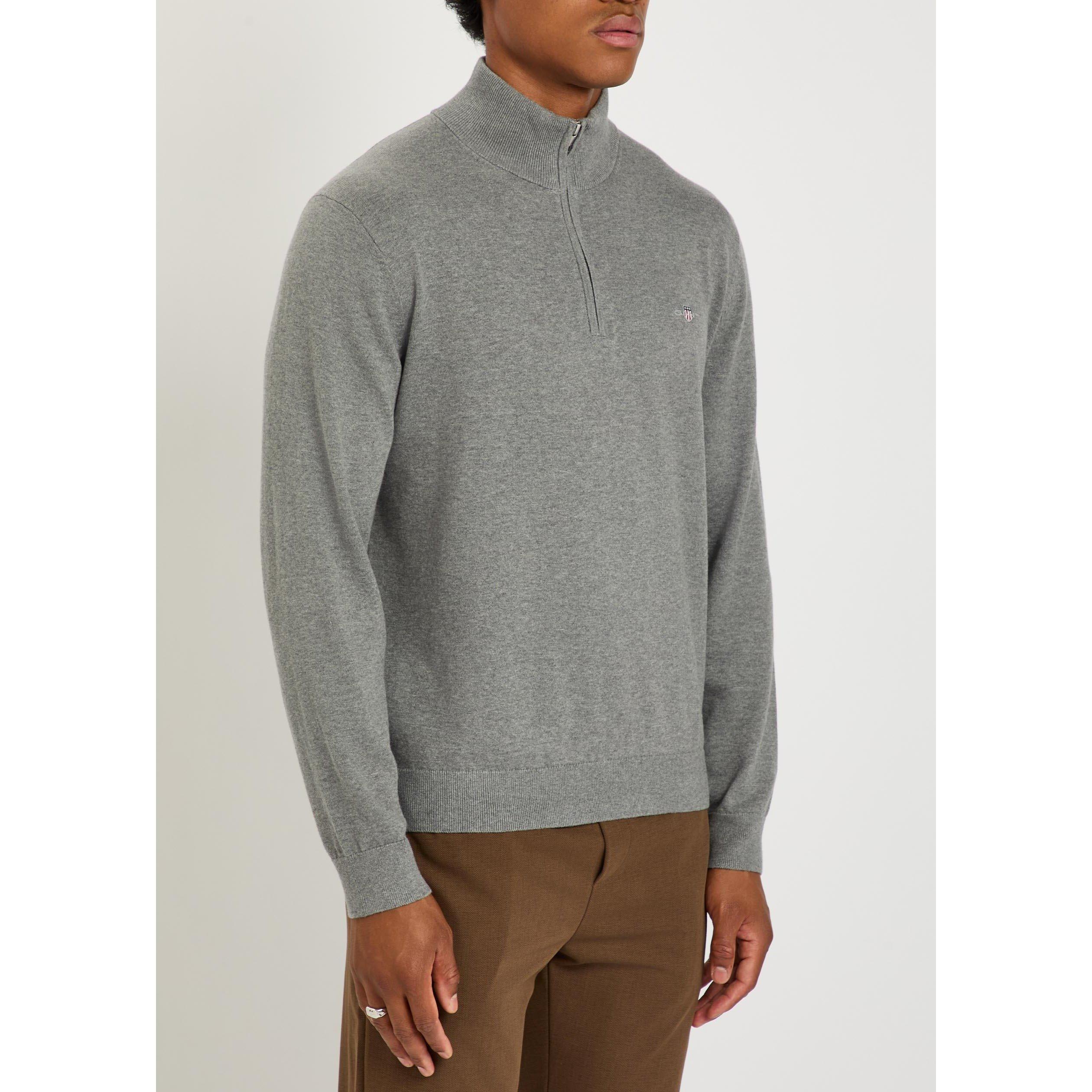 DARK GREY - Gant - Men's Cotton 1/4 Zip Jumper - 2