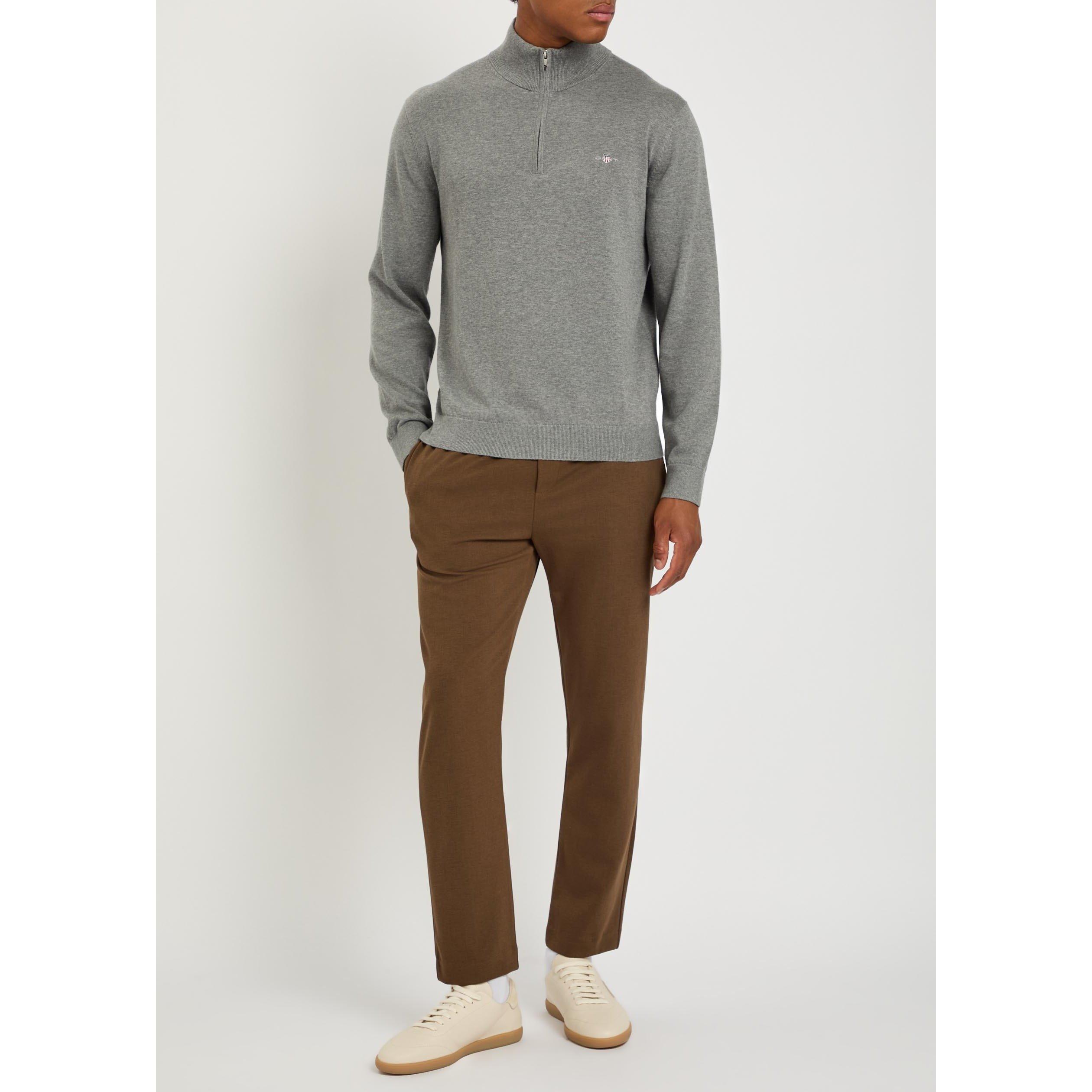 DARK GREY - Gant - Men's Cotton 1/4 Zip Jumper - 5