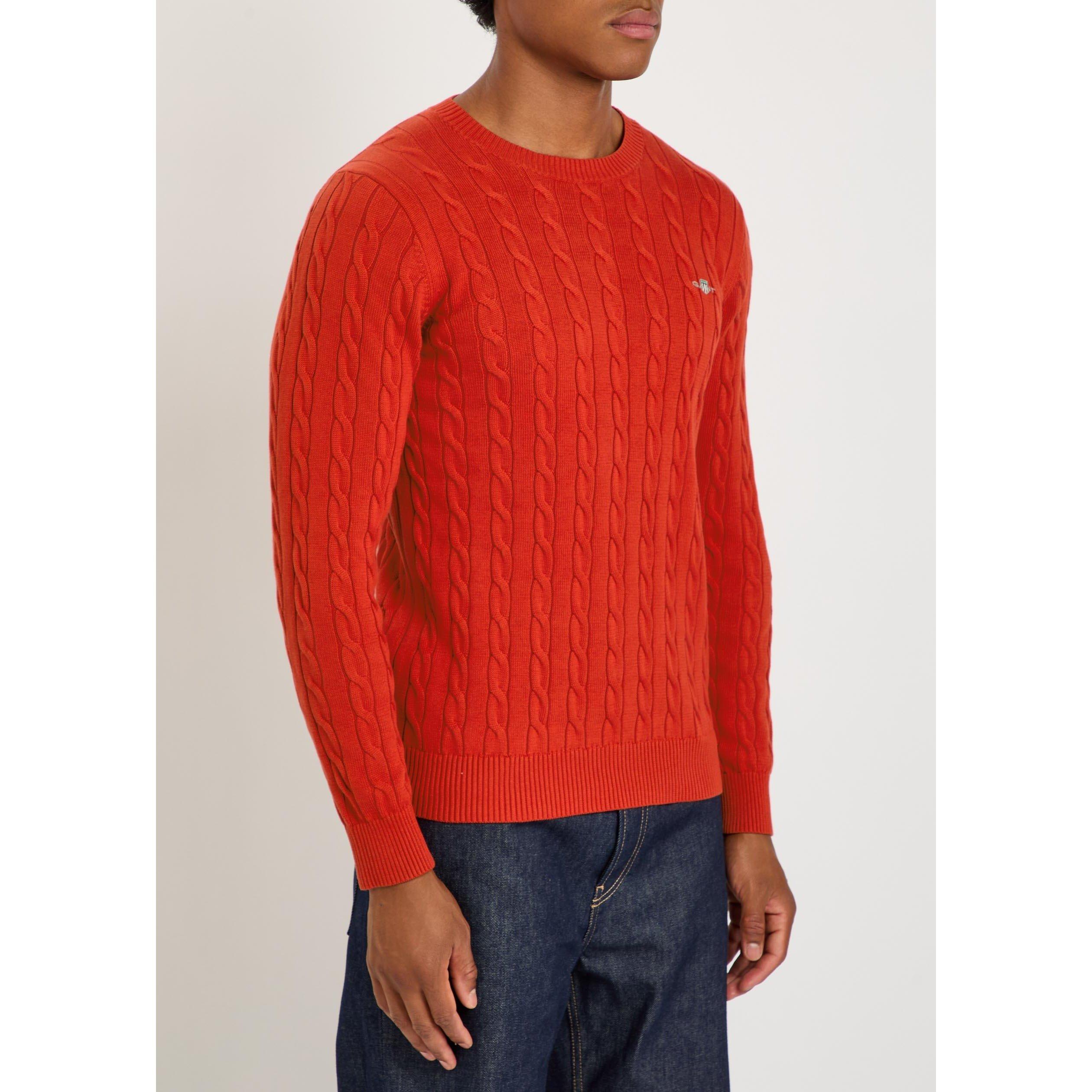 RED - Gant - Men's Cotton Crew-Neck Slim-Fit Cable Knit Jumper - 2