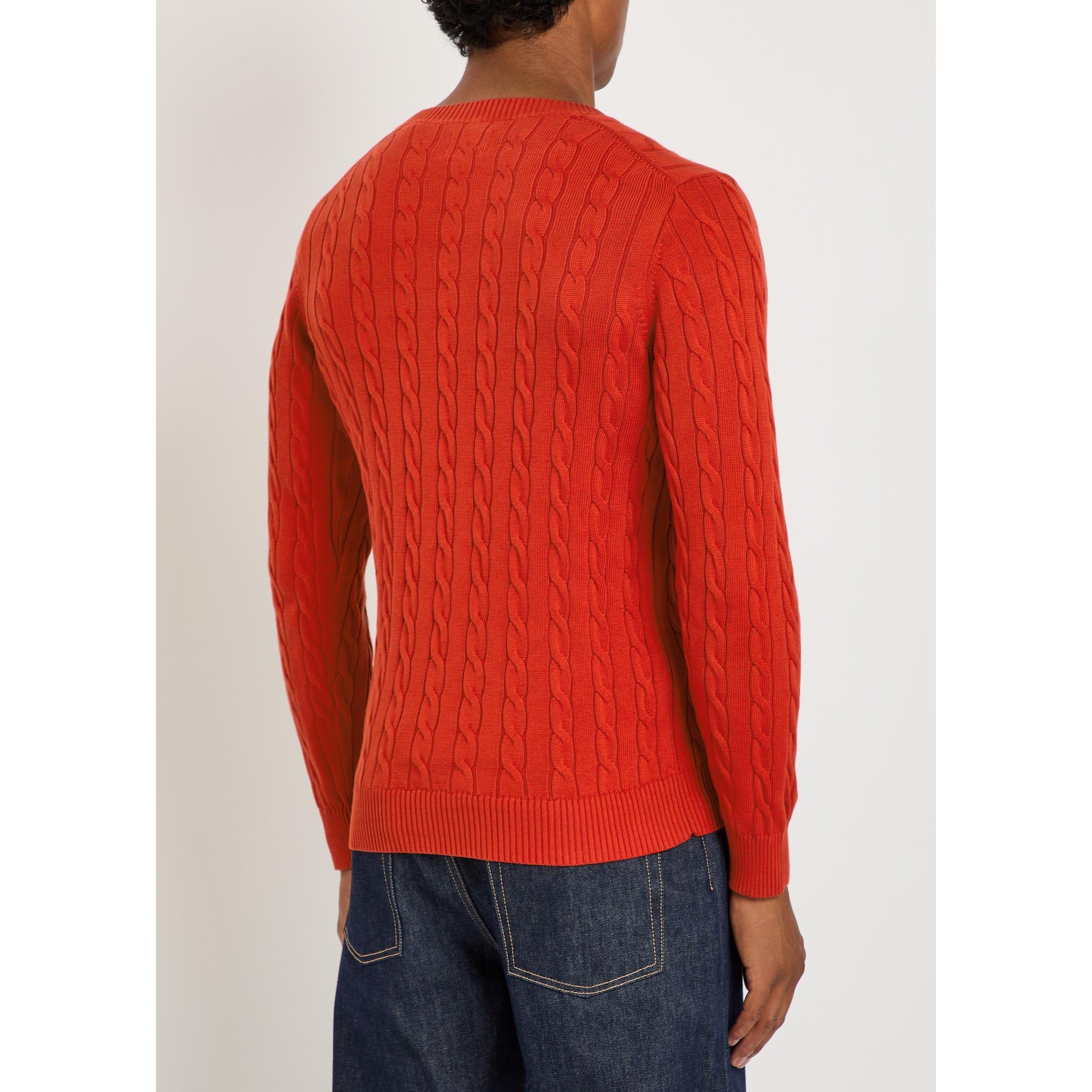 RED - Gant - Men's Cotton Crew-Neck Slim-Fit Cable Knit Jumper - 3