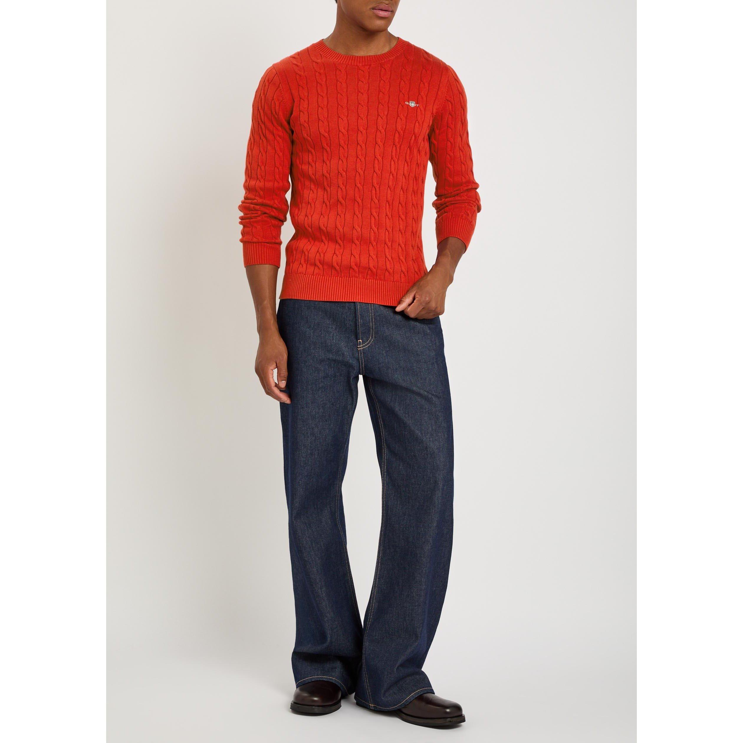 RED - Gant - Men's Cotton Crew-Neck Slim-Fit Cable Knit Jumper - 5