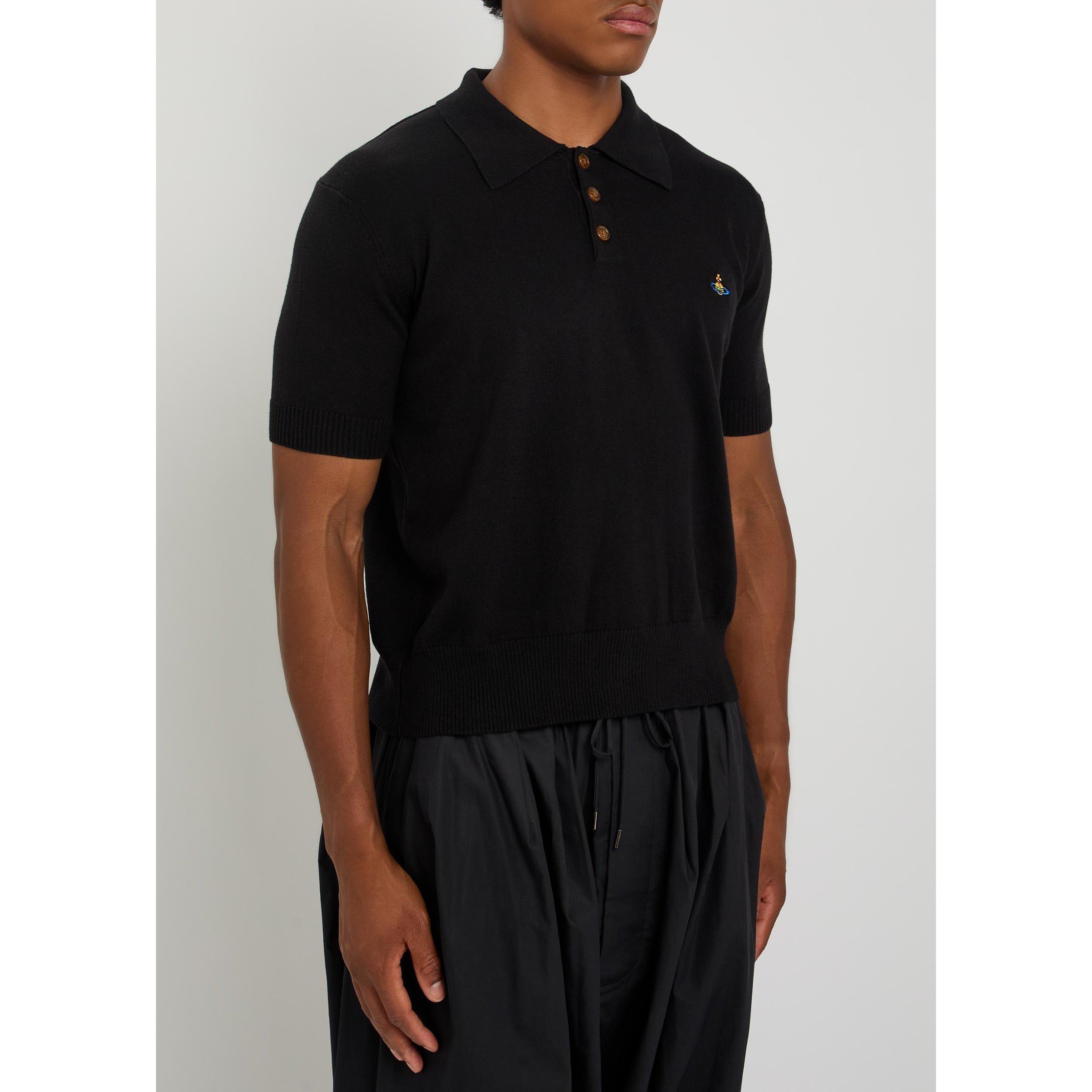 BLACK - Vivienne Westwood - Men's Cotton Cashmere-Blend Knitted Short-Sleeve Polo - 2