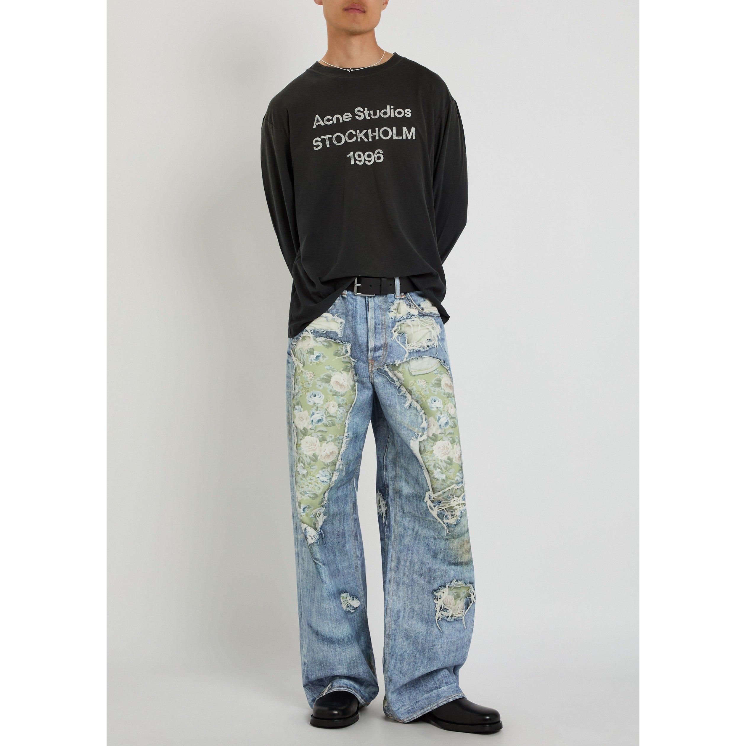 BLUE DENIM OTHE - Acne Studios - Men's Cotton Distressed Wide-Leg Jeans - 5