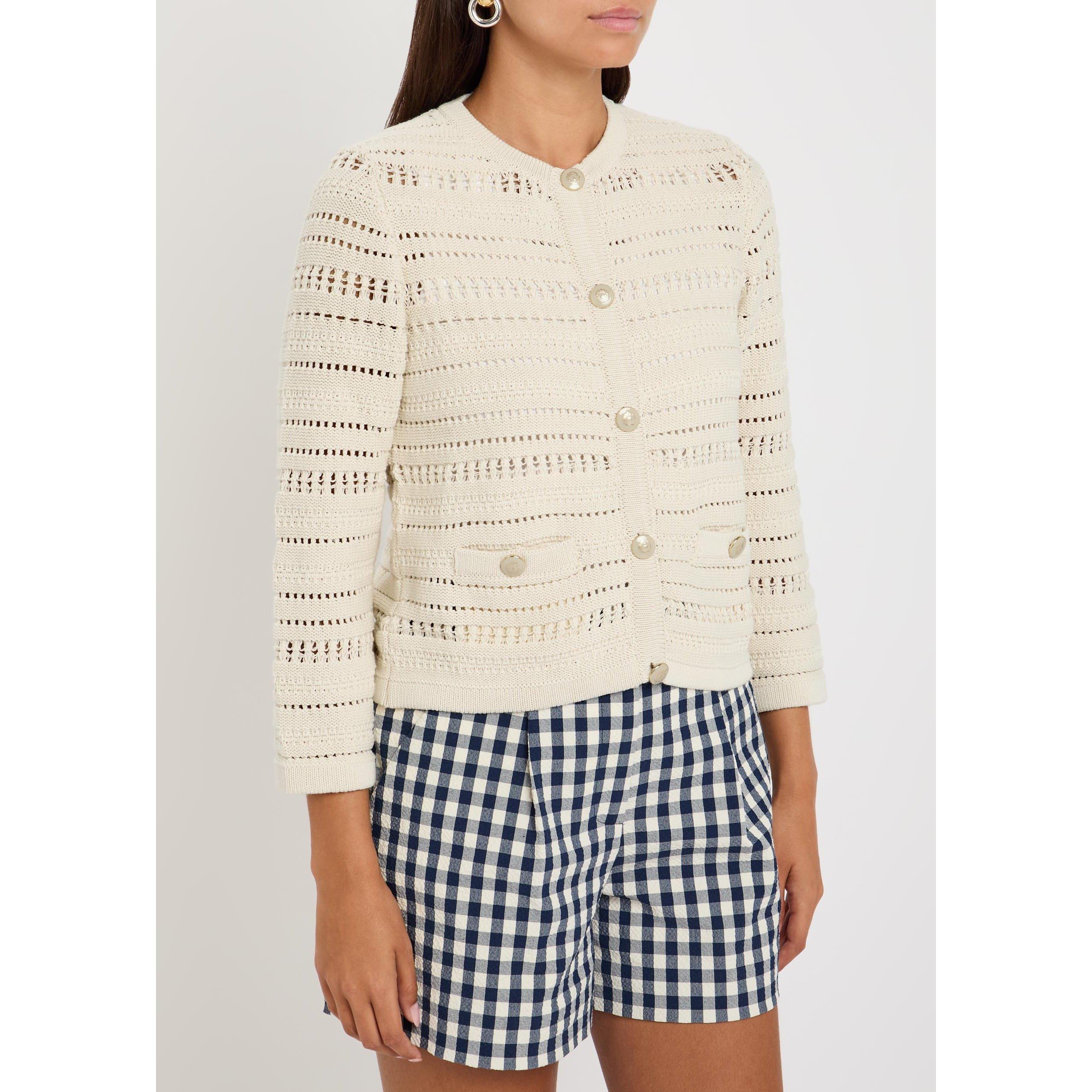 ECRU - Veronica Beard - Women's Bellingham Cotton 3/4 Sleeve Cardigan - 2