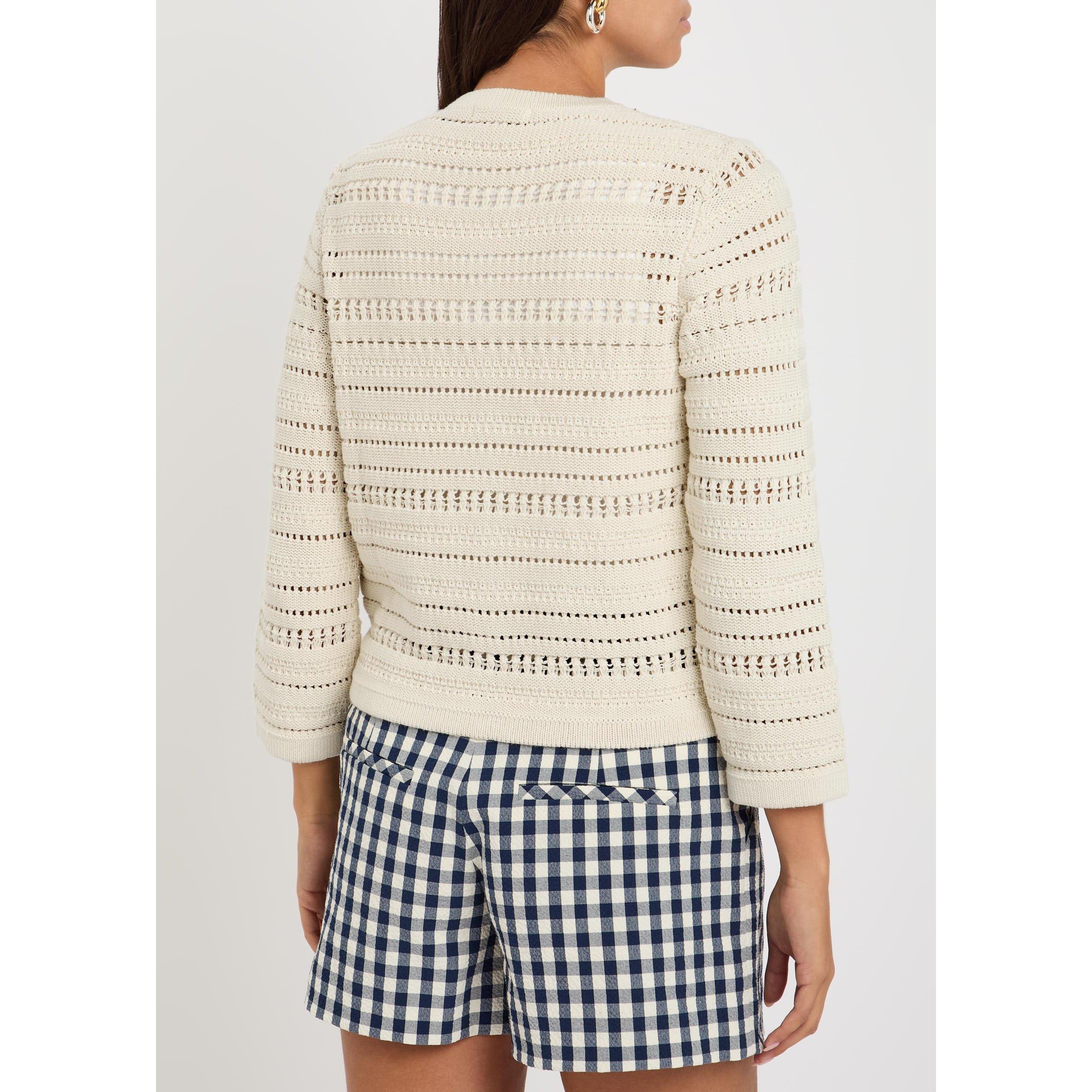 ECRU - Veronica Beard - Women's Bellingham Cotton 3/4 Sleeve Cardigan - 3