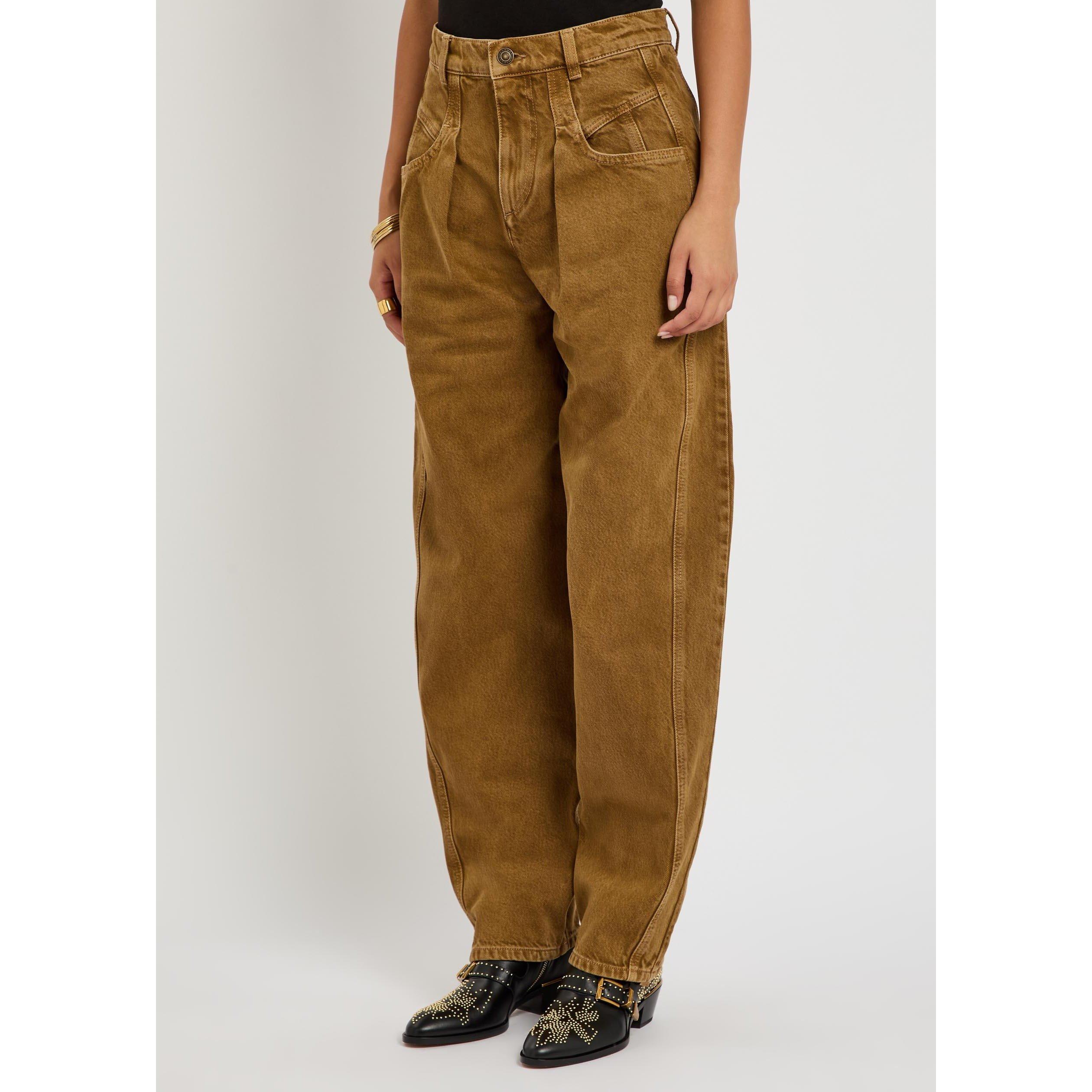 BRONZE - Isabel Marant - Women's Lisha Cotton High-Rise Tapered Jeans - 2