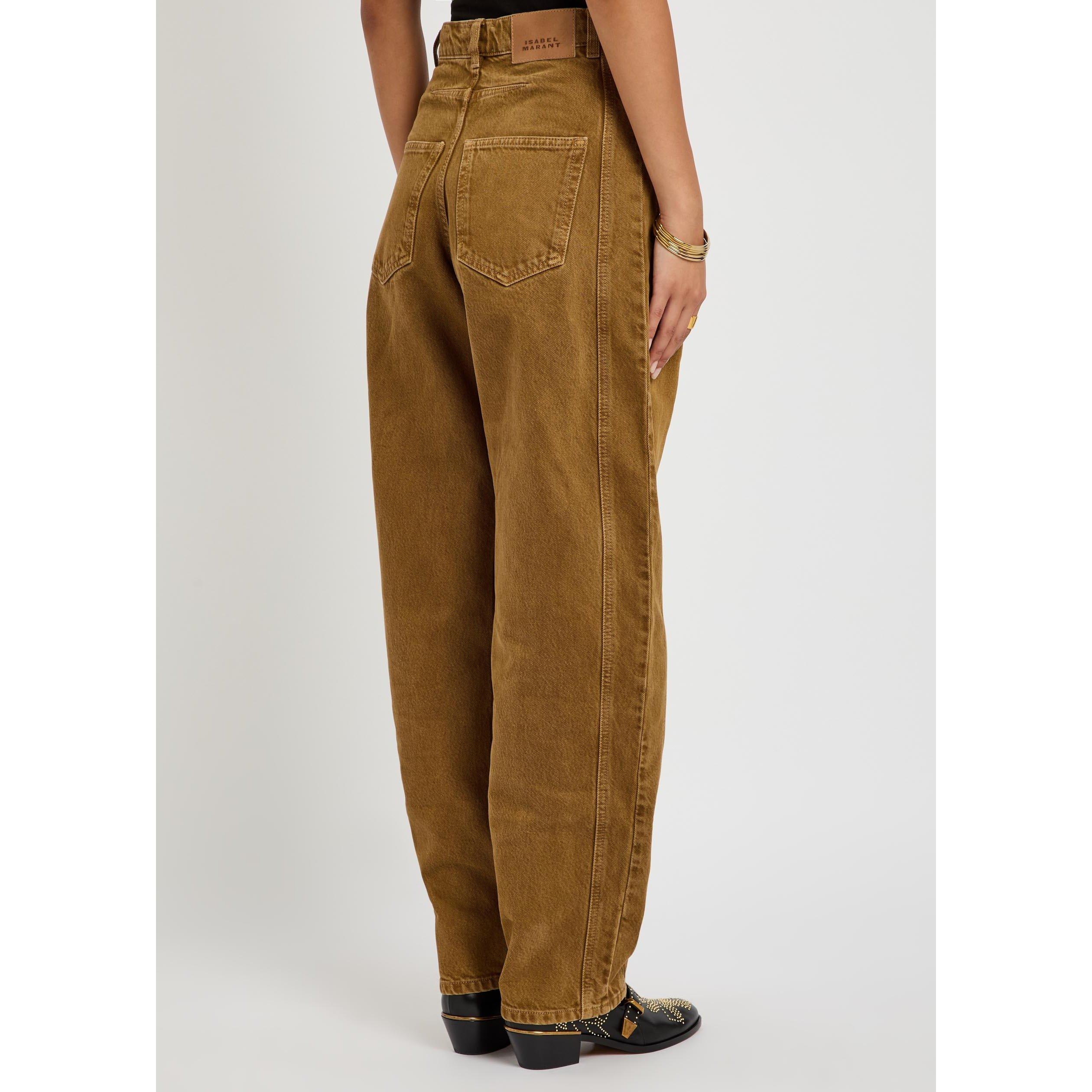 BRONZE - Isabel Marant - Women's Lisha Cotton High-Rise Tapered Jeans - 3