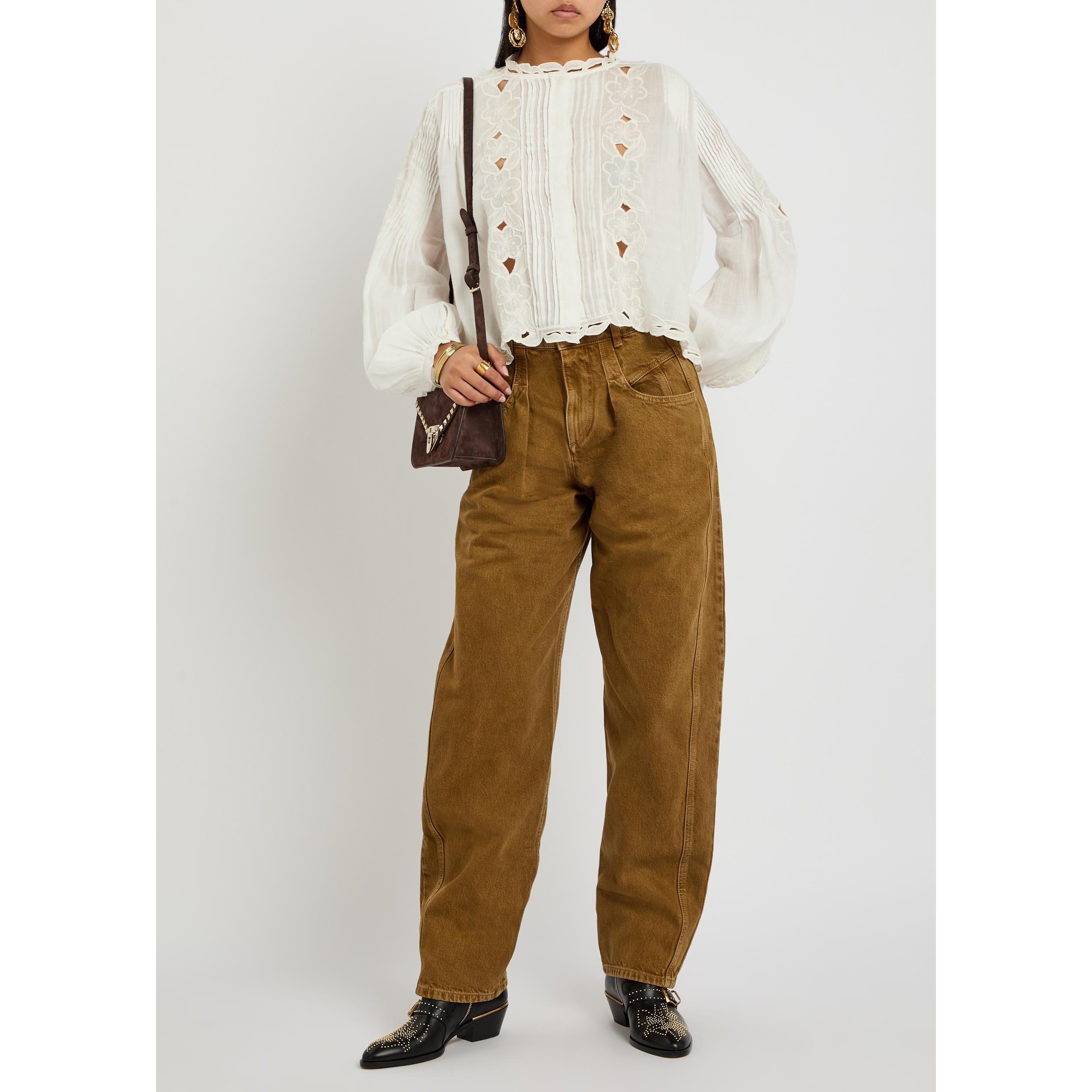 BRONZE - Isabel Marant - Women's Lisha Cotton High-Rise Tapered Jeans - 5