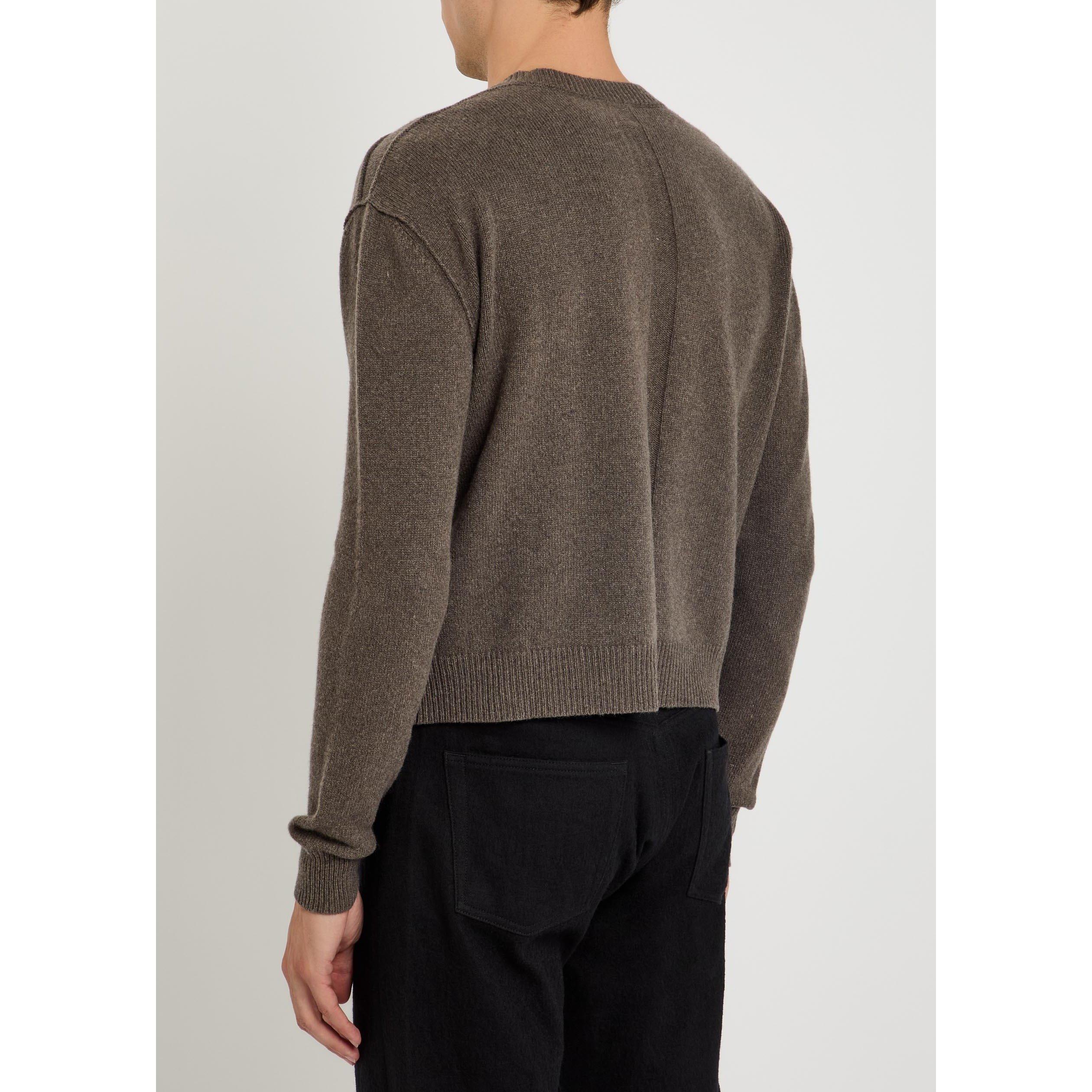 BROWN - Rick Owens - Men's Tommy Cashmere Cropped-Fit V-Neck Jumper - 3
