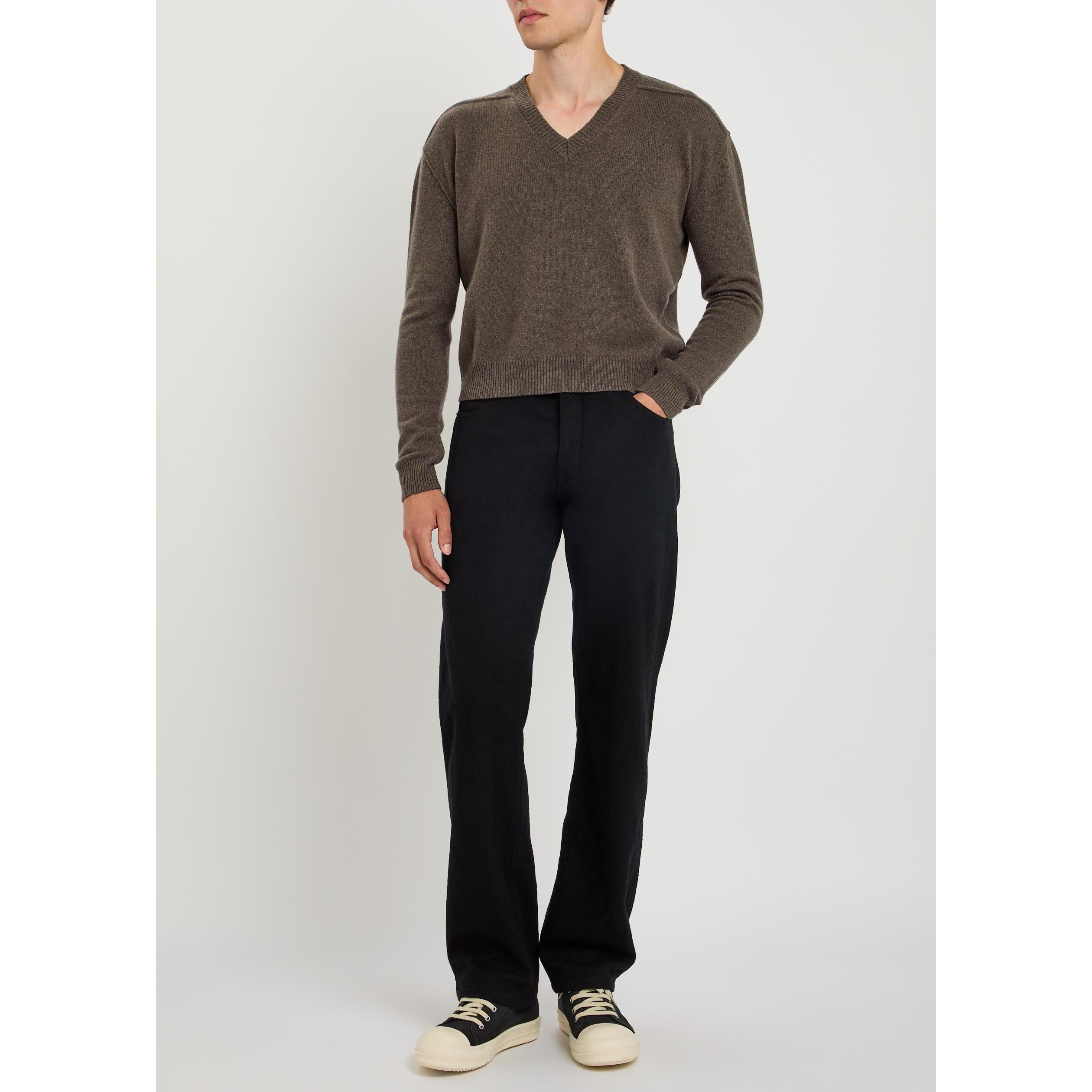 BROWN - Rick Owens - Men's Tommy Cashmere Cropped-Fit V-Neck Jumper - 5