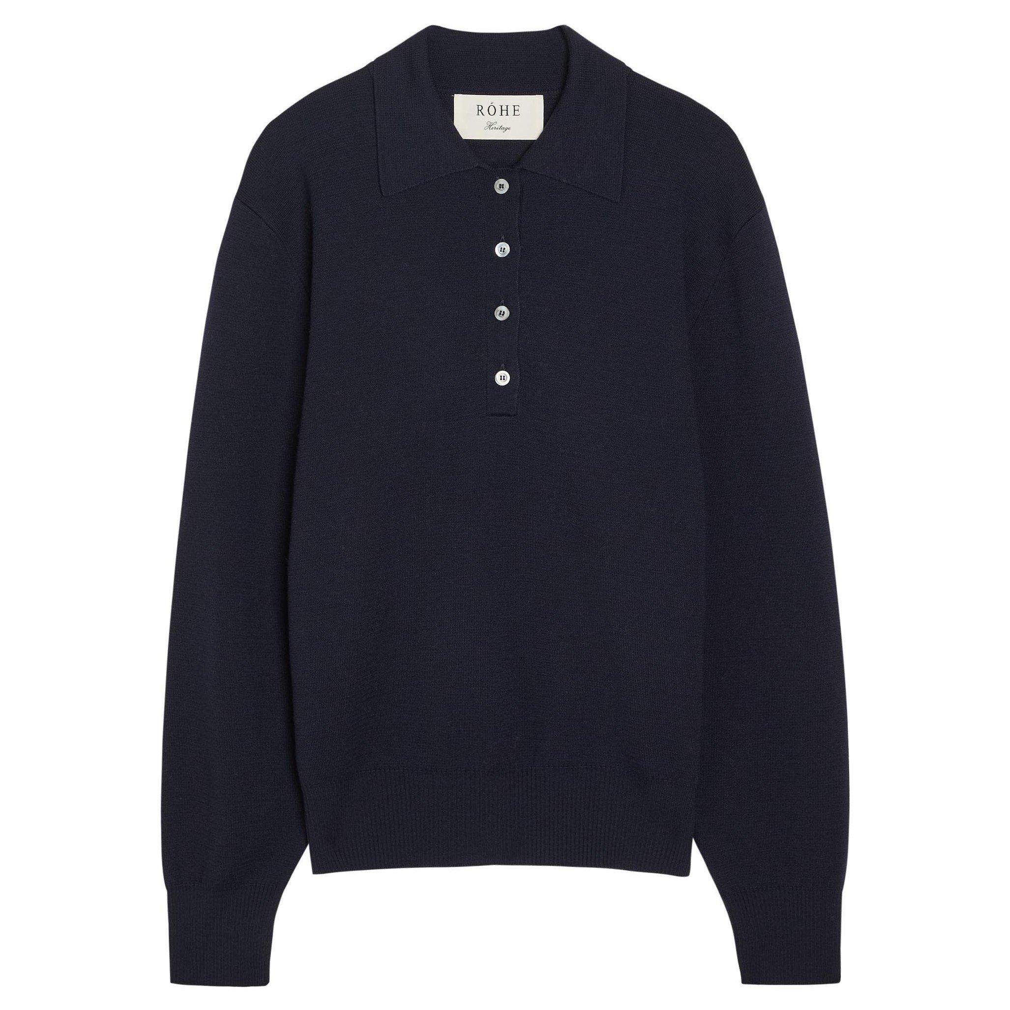 NAVY - Rohe - MERINO WOOL POLO