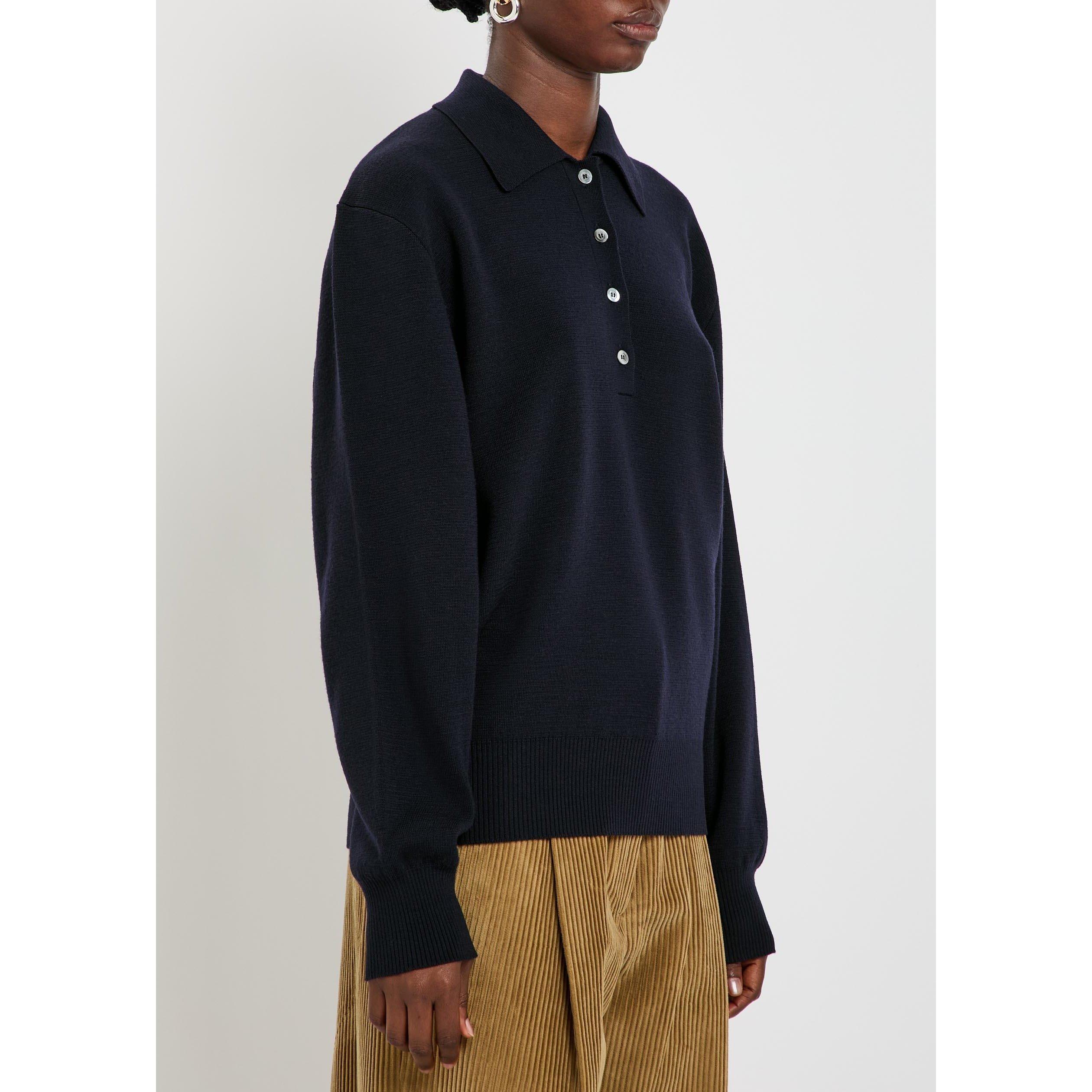 NAVY - Rohe - Women's Merino Wool Long-Sleeve Polo - 2