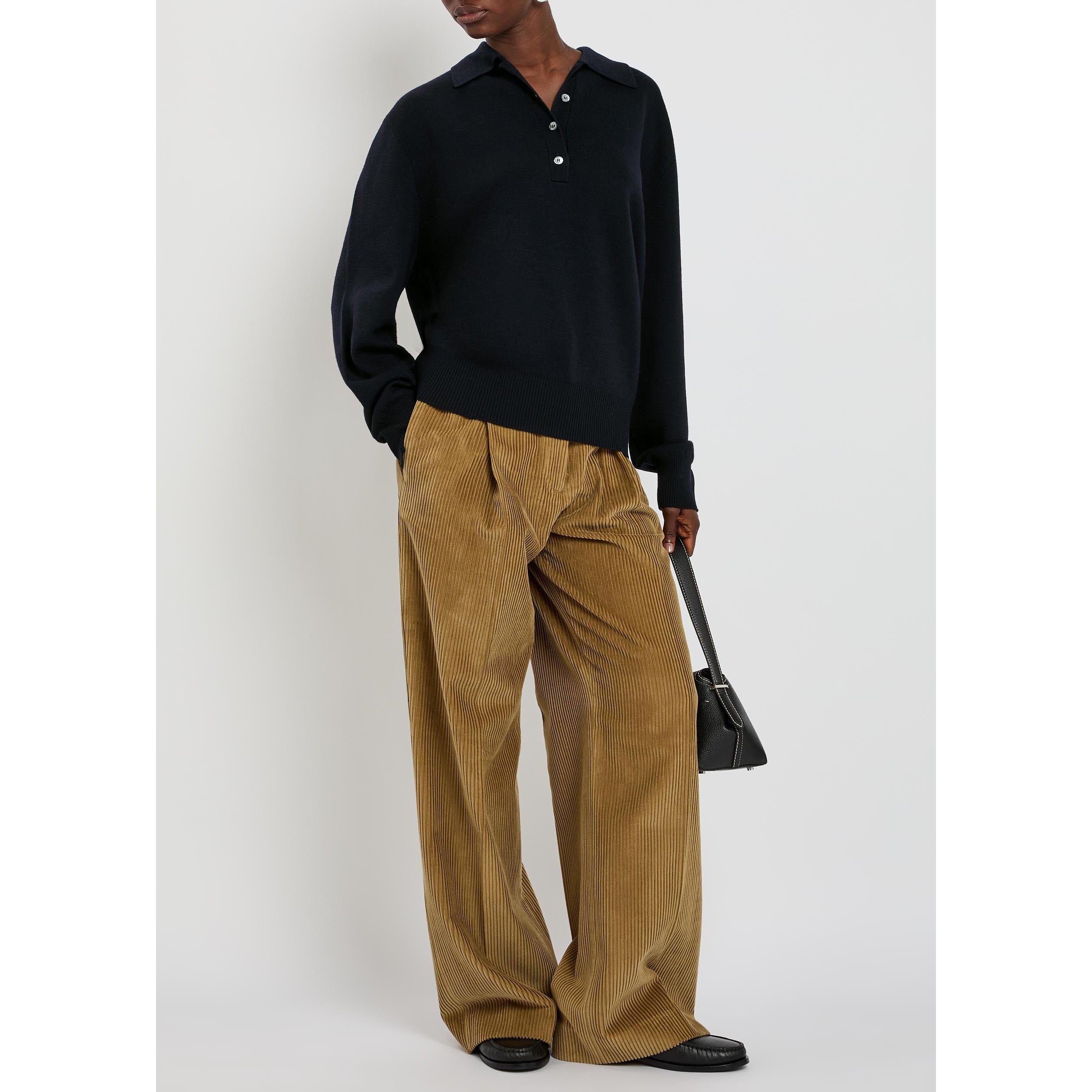 NAVY - Rohe - Women's Merino Wool Long-Sleeve Polo - 5