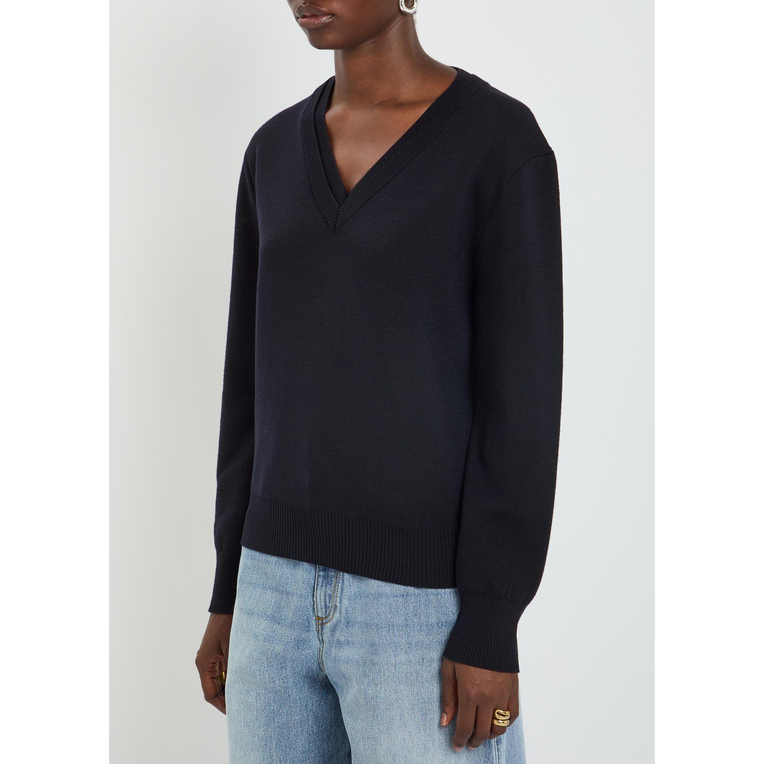 NAVY - Rohe - Women's Wool V-Neck Jumper - 2