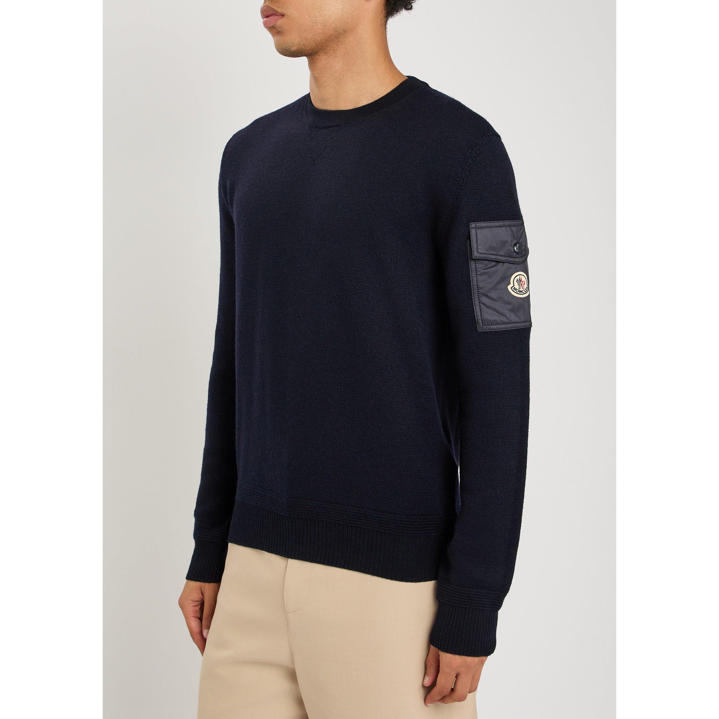 BLUE - Moncler - Men's Arm Pocket Wool Crew-Neck Jumper - 2