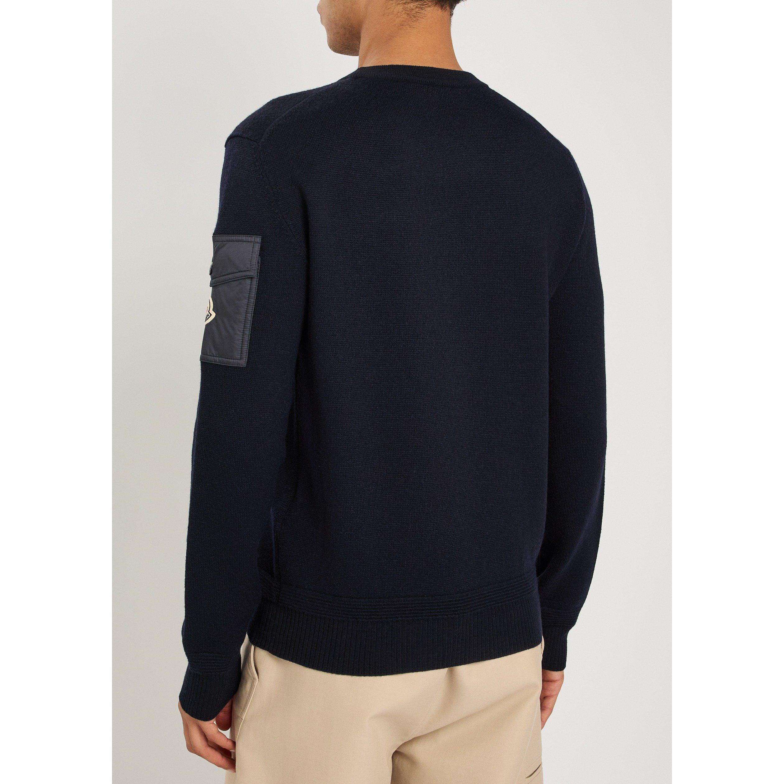 BLUE - Moncler - Men's Arm Pocket Wool Crew-Neck Jumper - 3