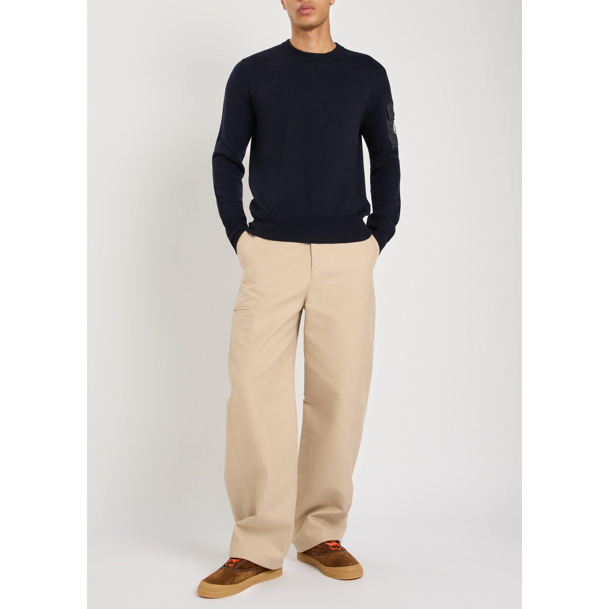 BLUE - Moncler - Men's Arm Pocket Wool Crew-Neck Jumper - 5