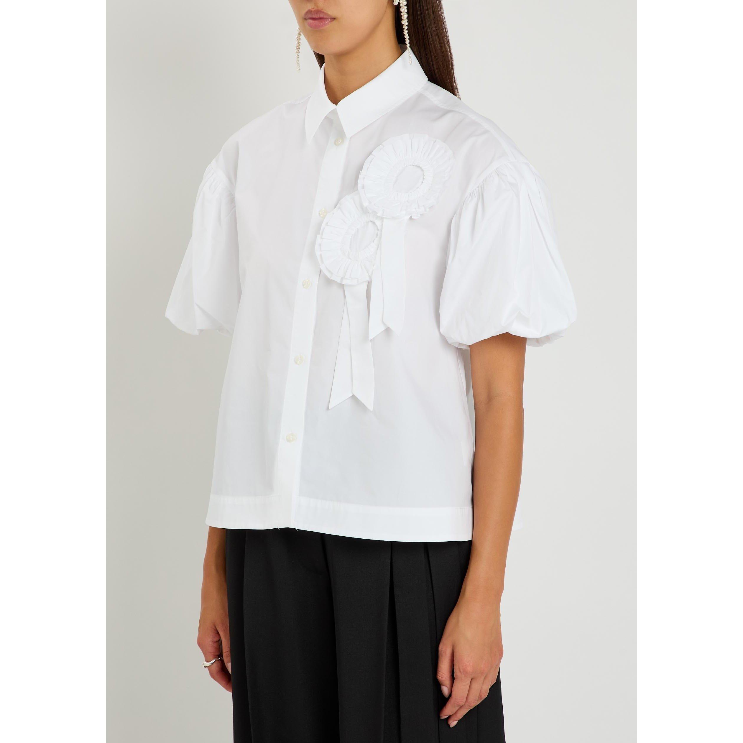 WHITE - Simone Rocha - Women's Floral Cotton Puff-Sleeve Top - 2