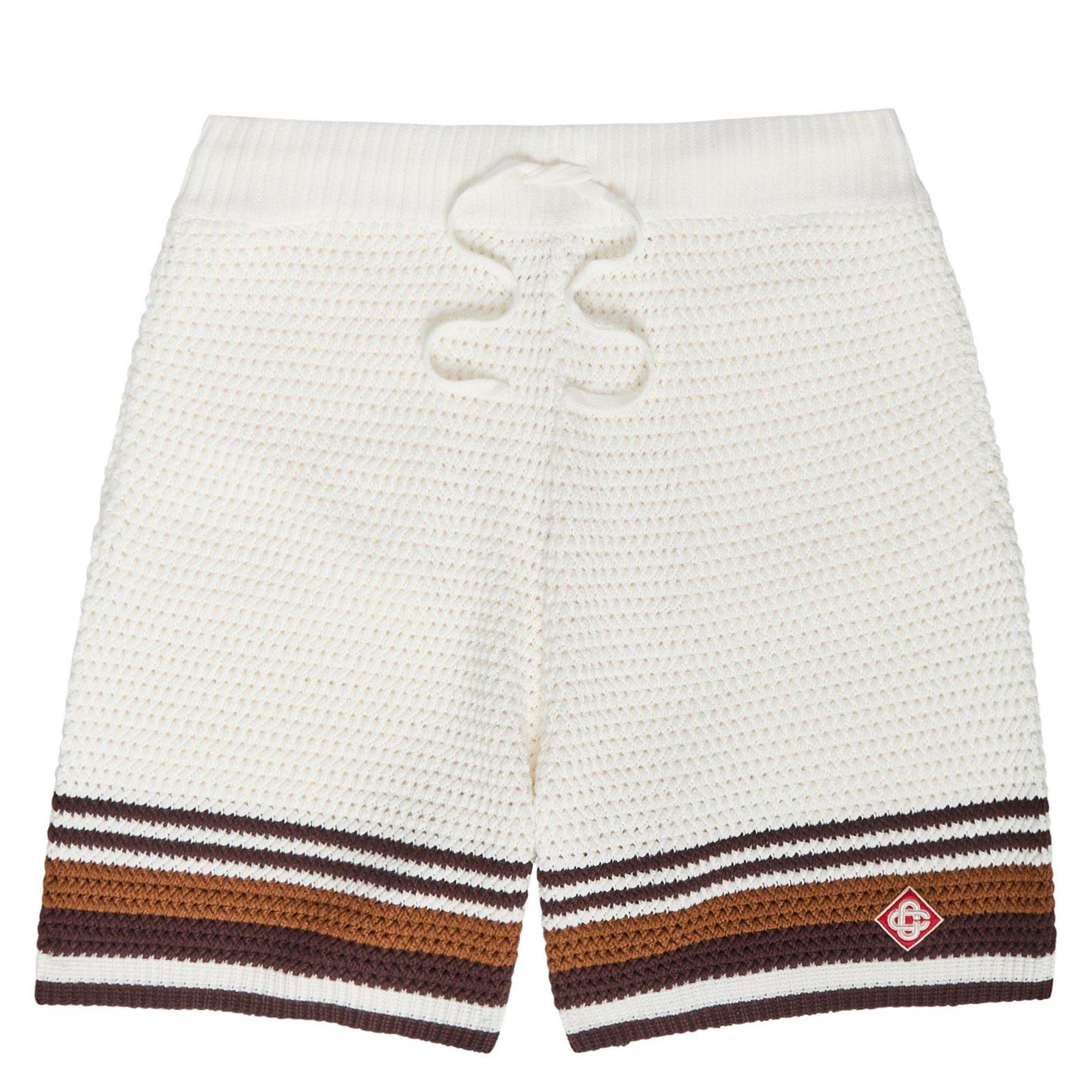 WHITE - Casablanca - Men's Casa Striped Cotton Crochet Shorts - 1