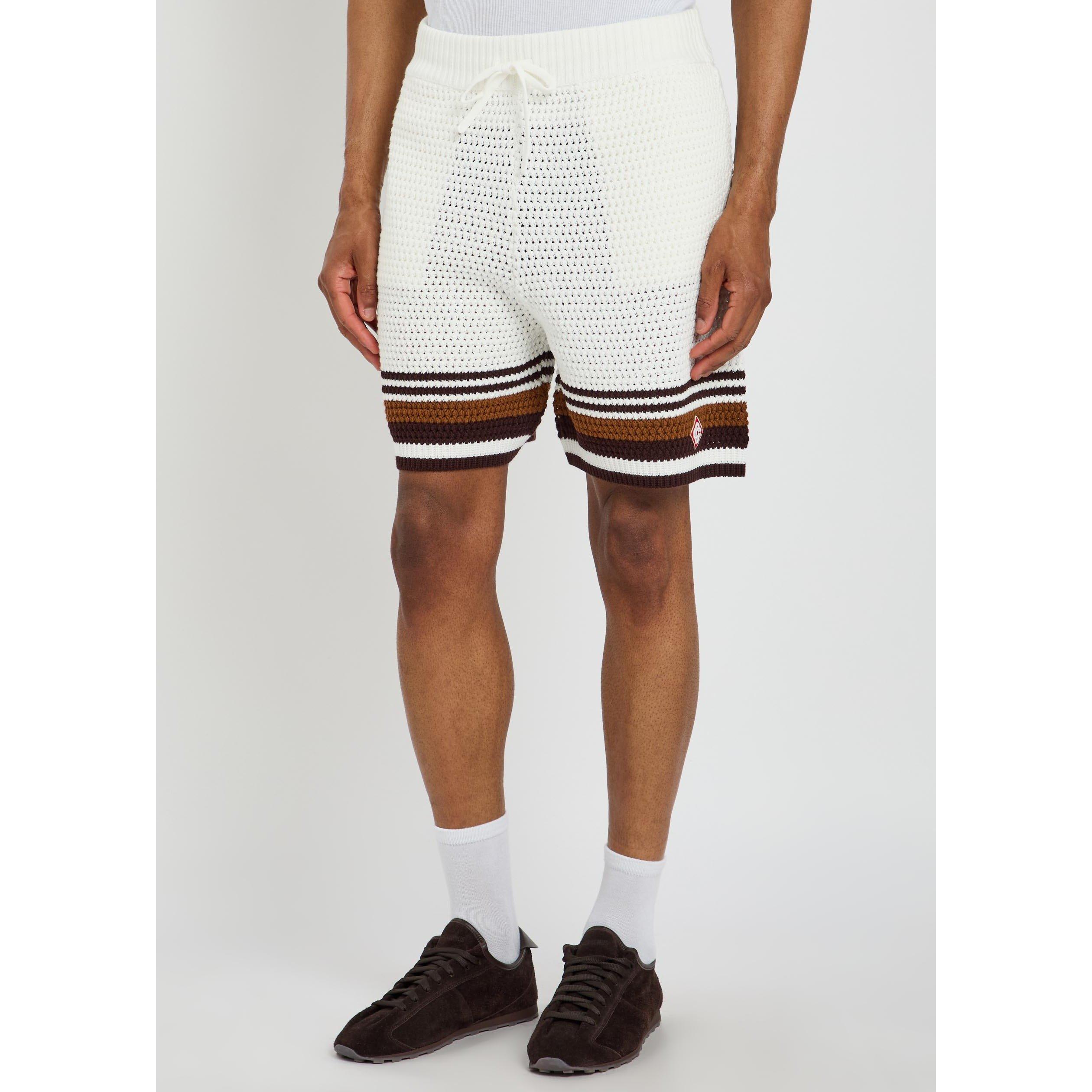 WHITE - Casablanca - Men's Casa Striped Cotton Crochet Shorts - 2