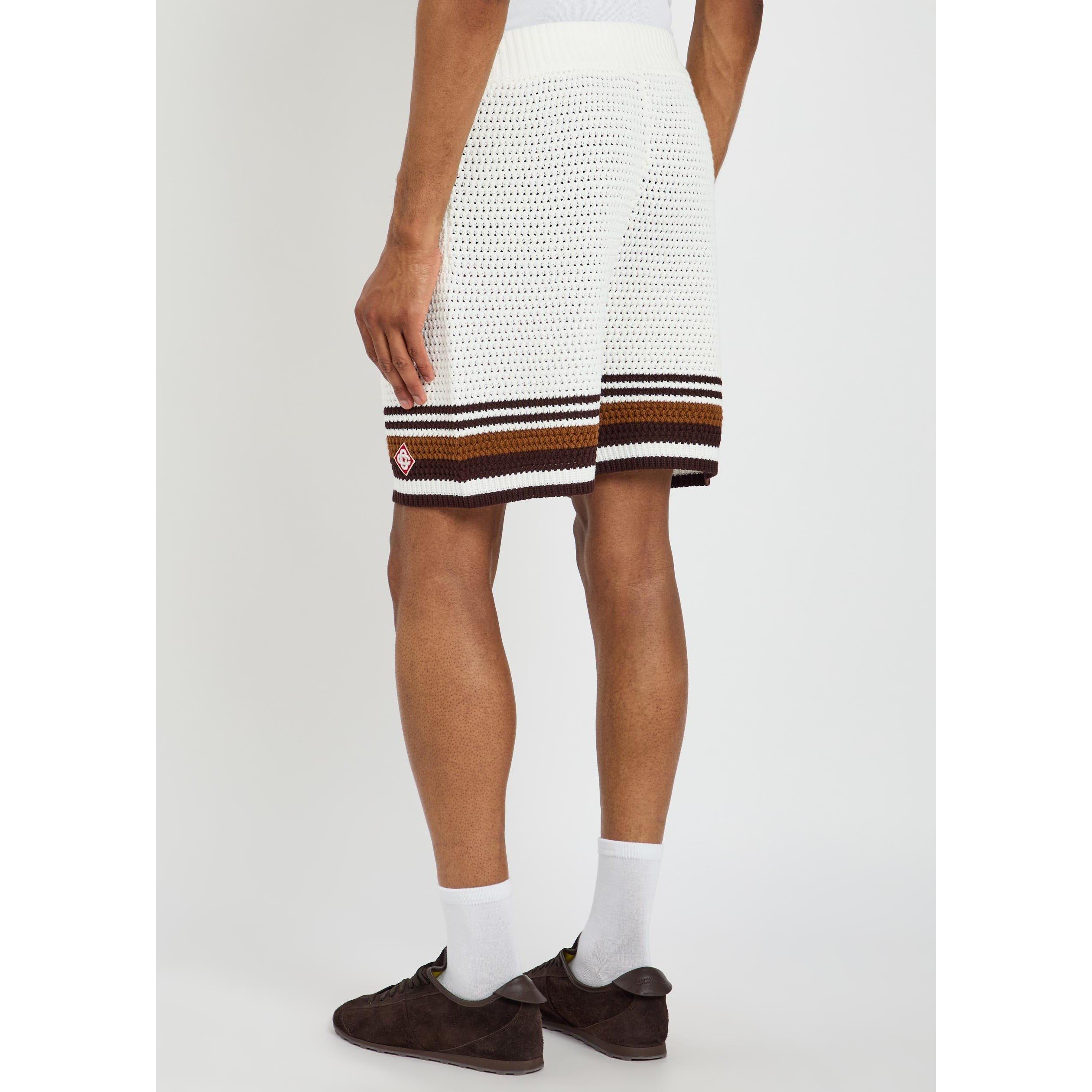 WHITE - Casablanca - Men's Casa Striped Cotton Crochet Shorts - 3