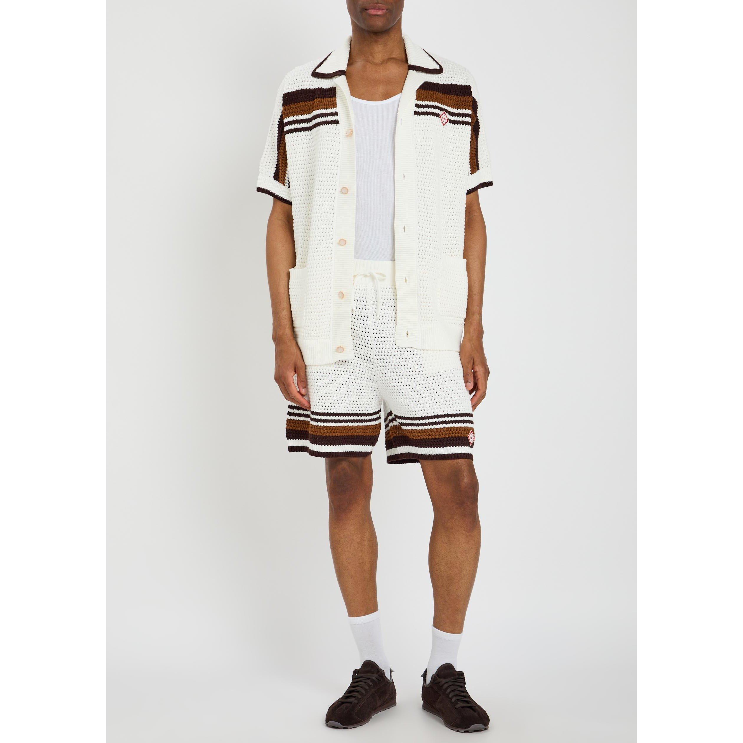 WHITE - Casablanca - Men's Casa Striped Cotton Crochet Shorts - 5