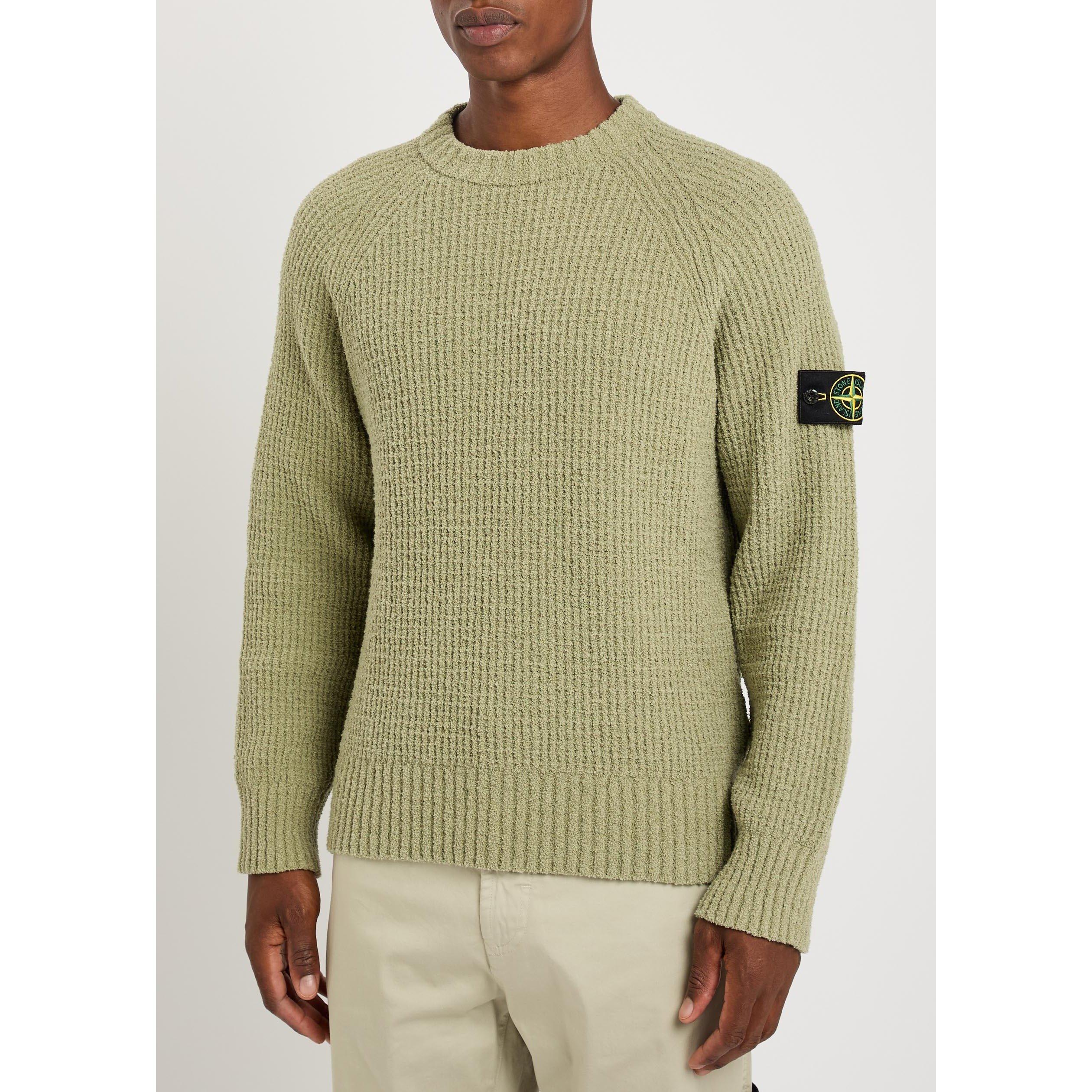 GREEN LIGHT - Stone Island - Men's Bouclé Cotton Relaxed-Fit Crew-Neck Jumper - 2
