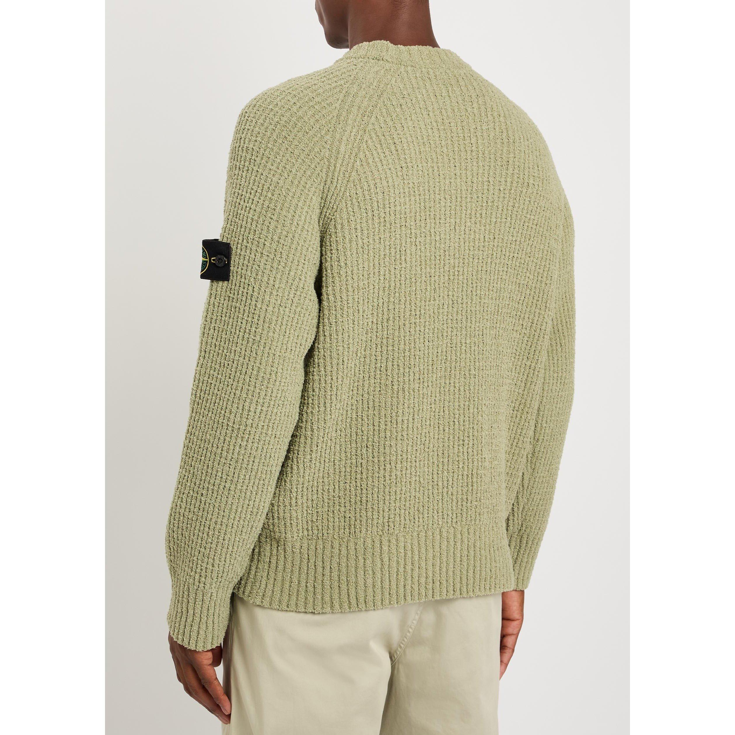 GREEN LIGHT - Stone Island - Men's Bouclé Cotton Relaxed-Fit Crew-Neck Jumper - 3