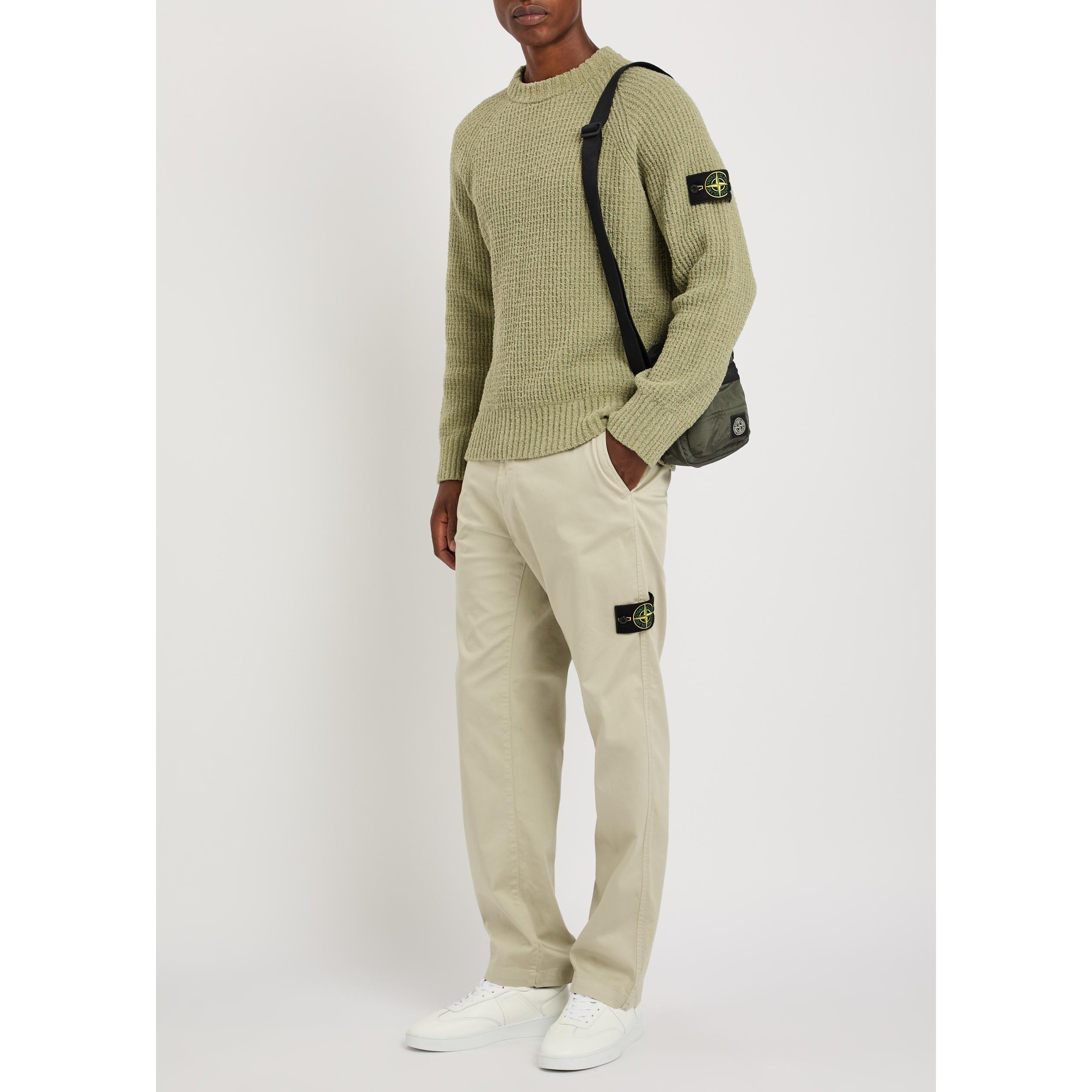 GREEN LIGHT - Stone Island - Men's Bouclé Cotton Relaxed-Fit Crew-Neck Jumper - 5