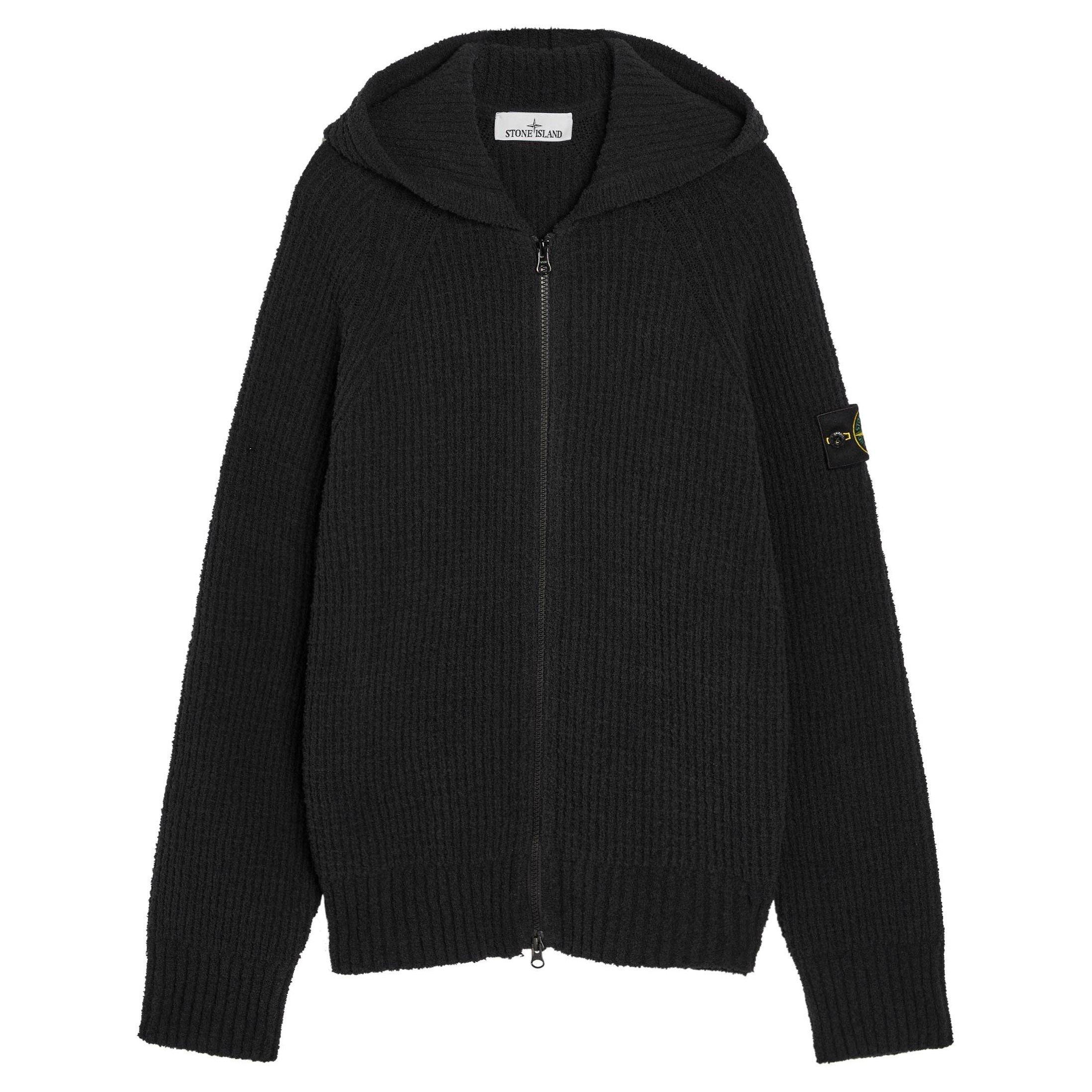 BLACK - Stone Island - SI RIBBED ZIP KNIT HOODIE - 1