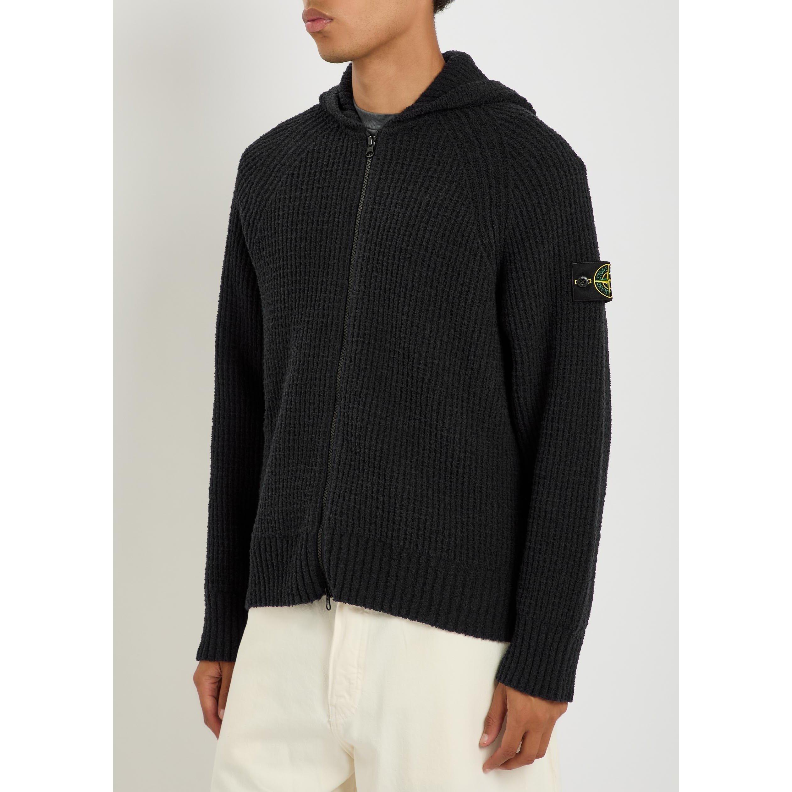 BLACK - Stone Island - SI RIBBED ZIP KNIT HOODIE - 2