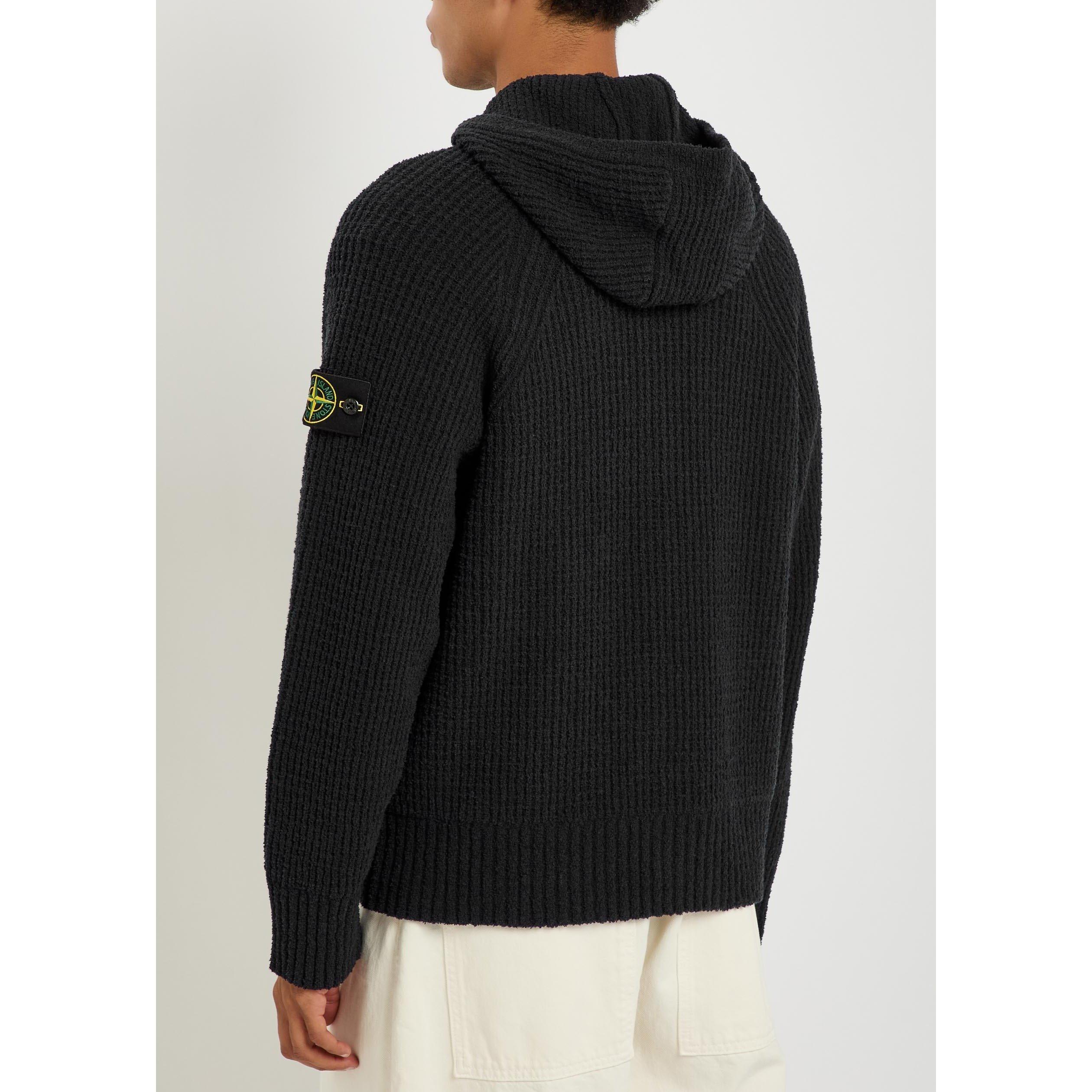 BLACK - Stone Island - SI RIBBED ZIP KNIT HOODIE - 3