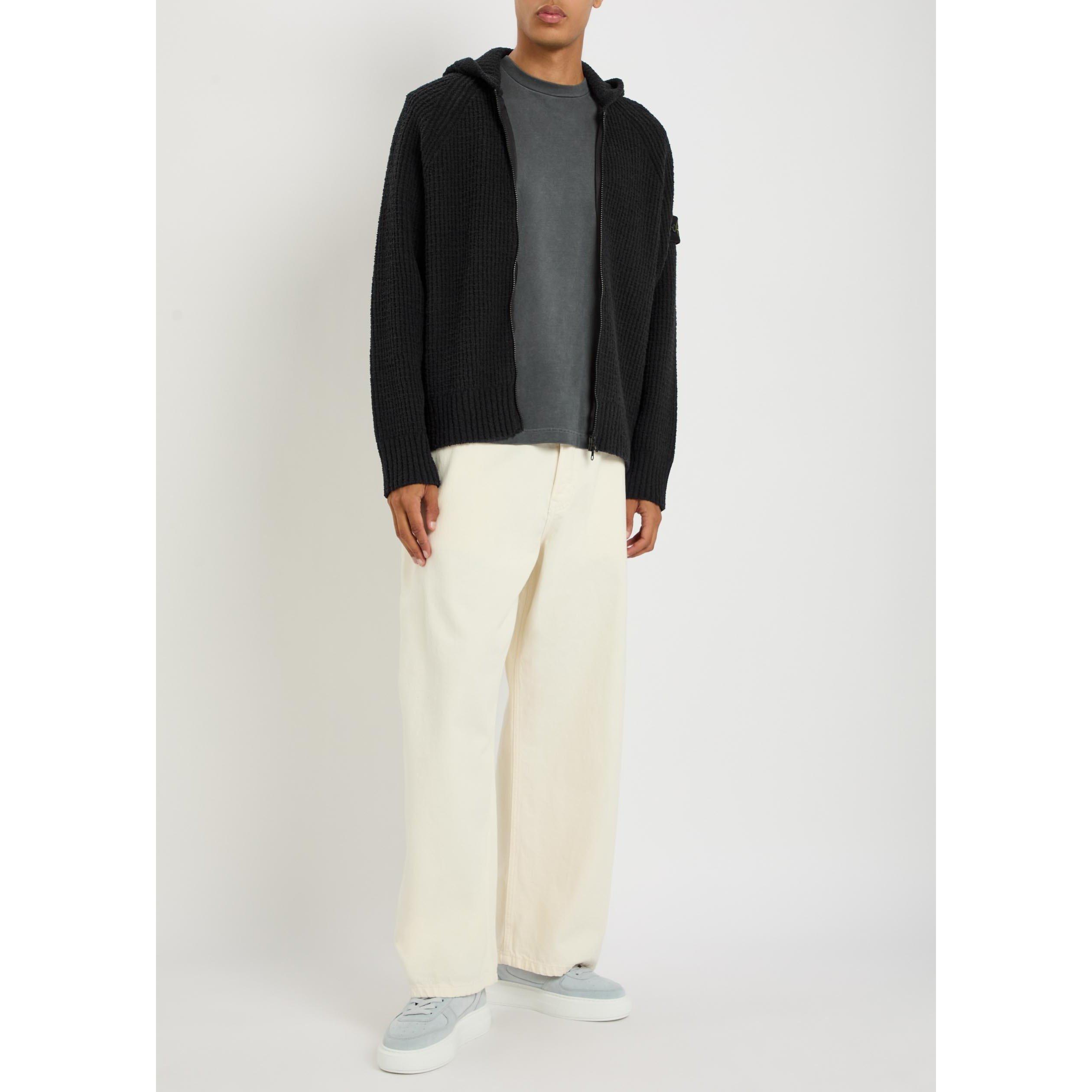 BLACK - Stone Island - SI RIBBED ZIP KNIT HOODIE - 5