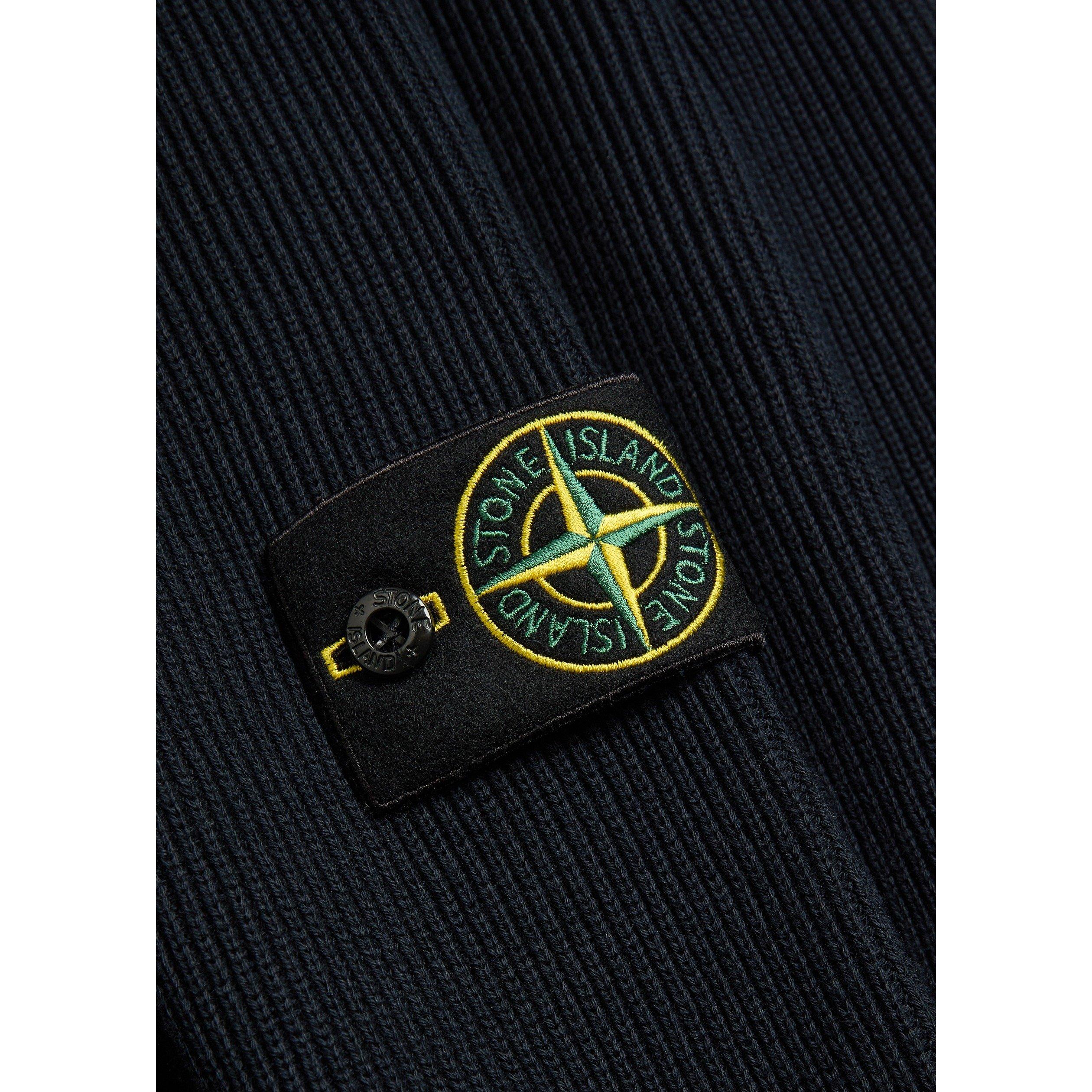 NAVY - Stone Island - Men's 1/4 Zip Funnel-Neck Cotton Jumper - 4