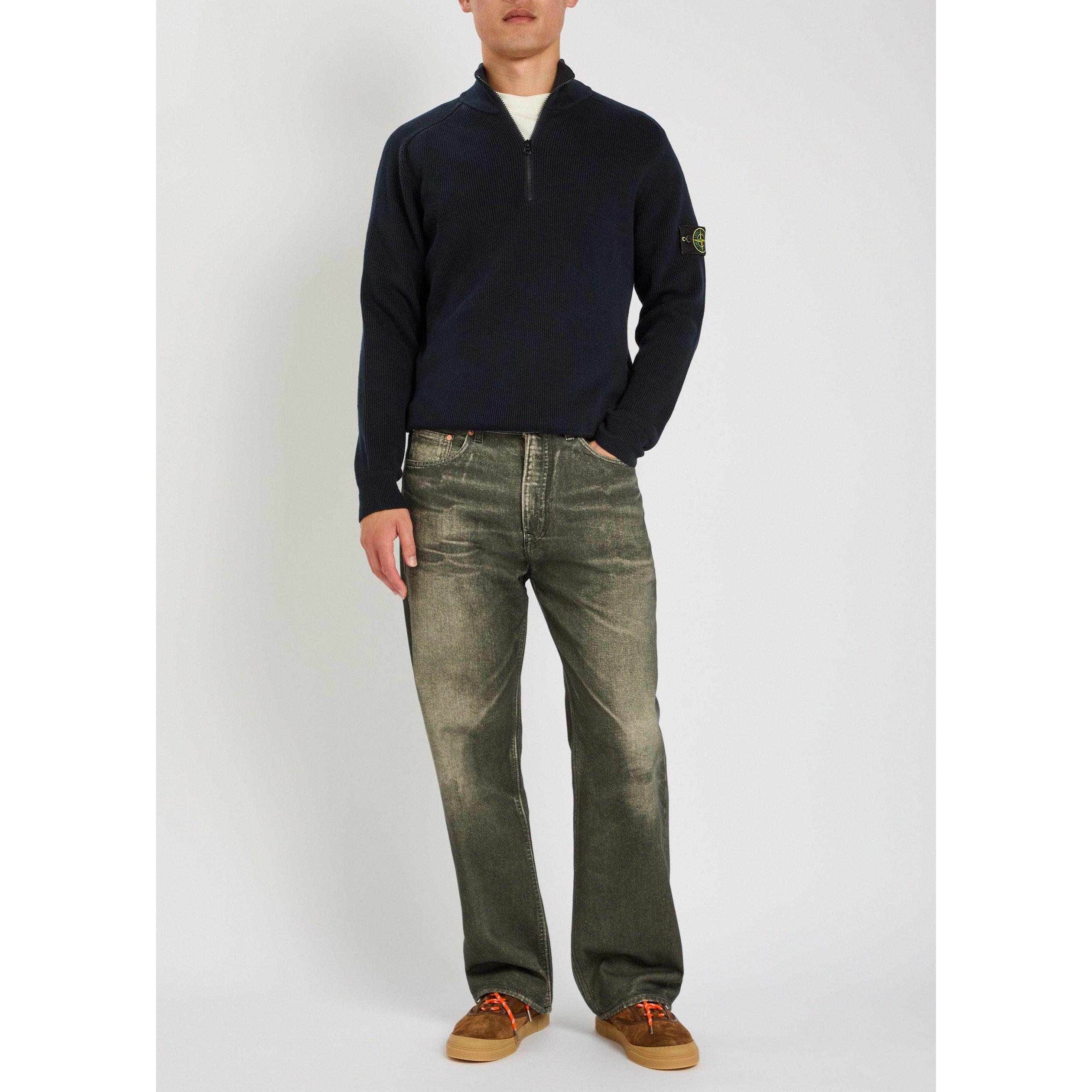 NAVY - Stone Island - Men's 1/4 Zip Funnel-Neck Cotton Jumper - 5