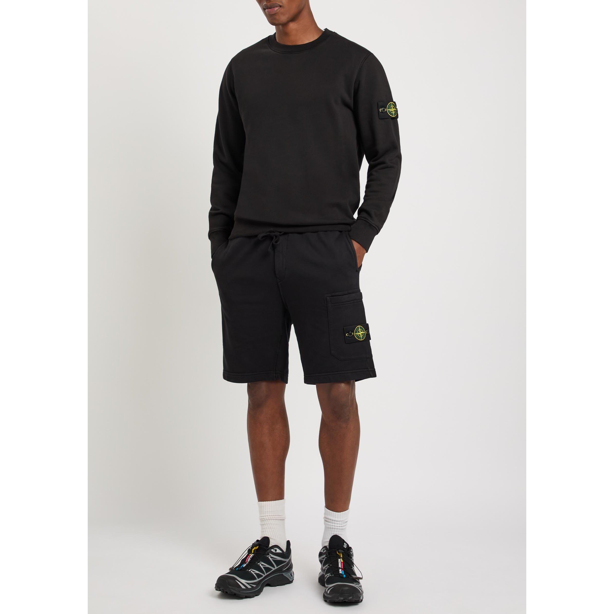 BLACK - Stone Island - Men's Badge Cotton Jogger Shorts - 5