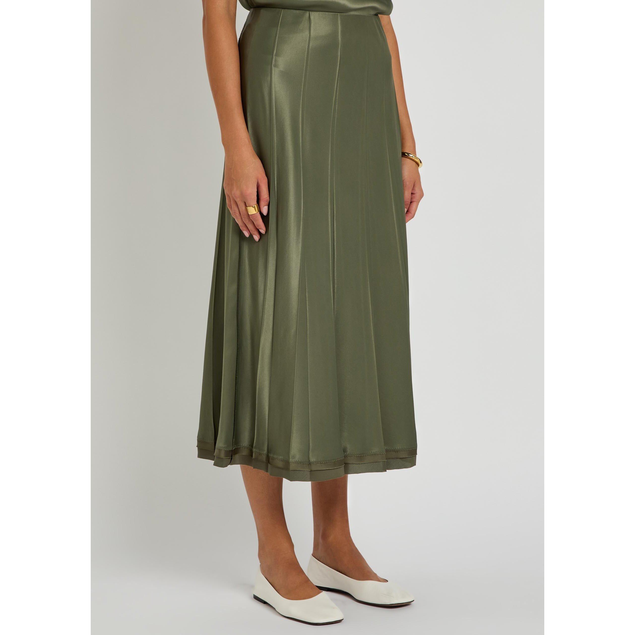 KHAKI - Vince - SS CREASED PLEATED MIDI SKIRT - 2
