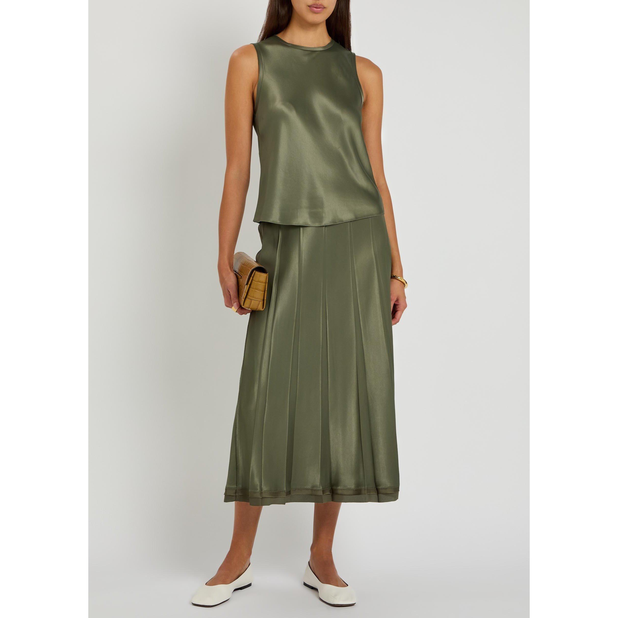 KHAKI - Vince - SS CREASED PLEATED MIDI SKIRT - 5