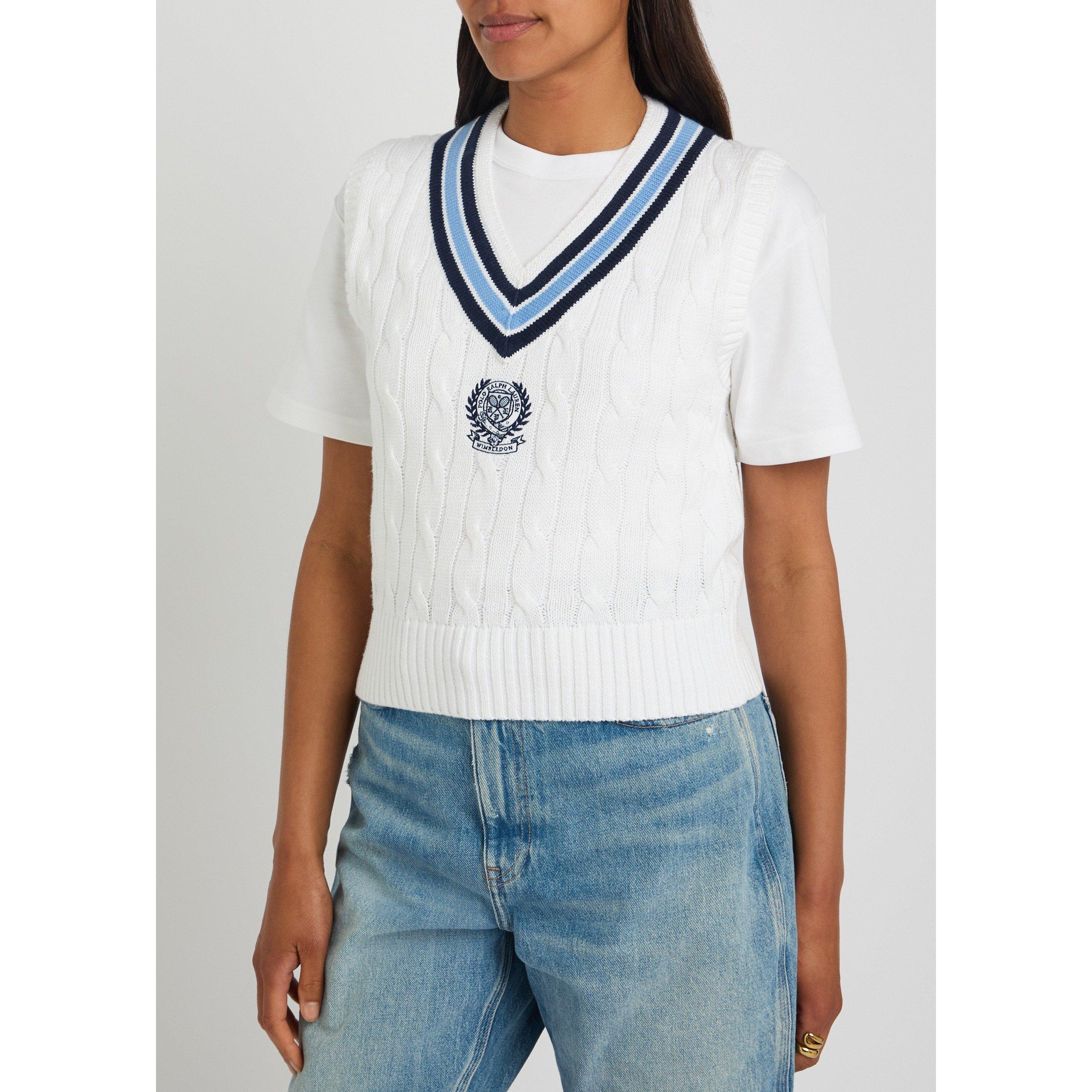 CREAM - Polo Ralph Lauren - Women's Wimbledon Cable-Knit Striped Sweater Vest - 2