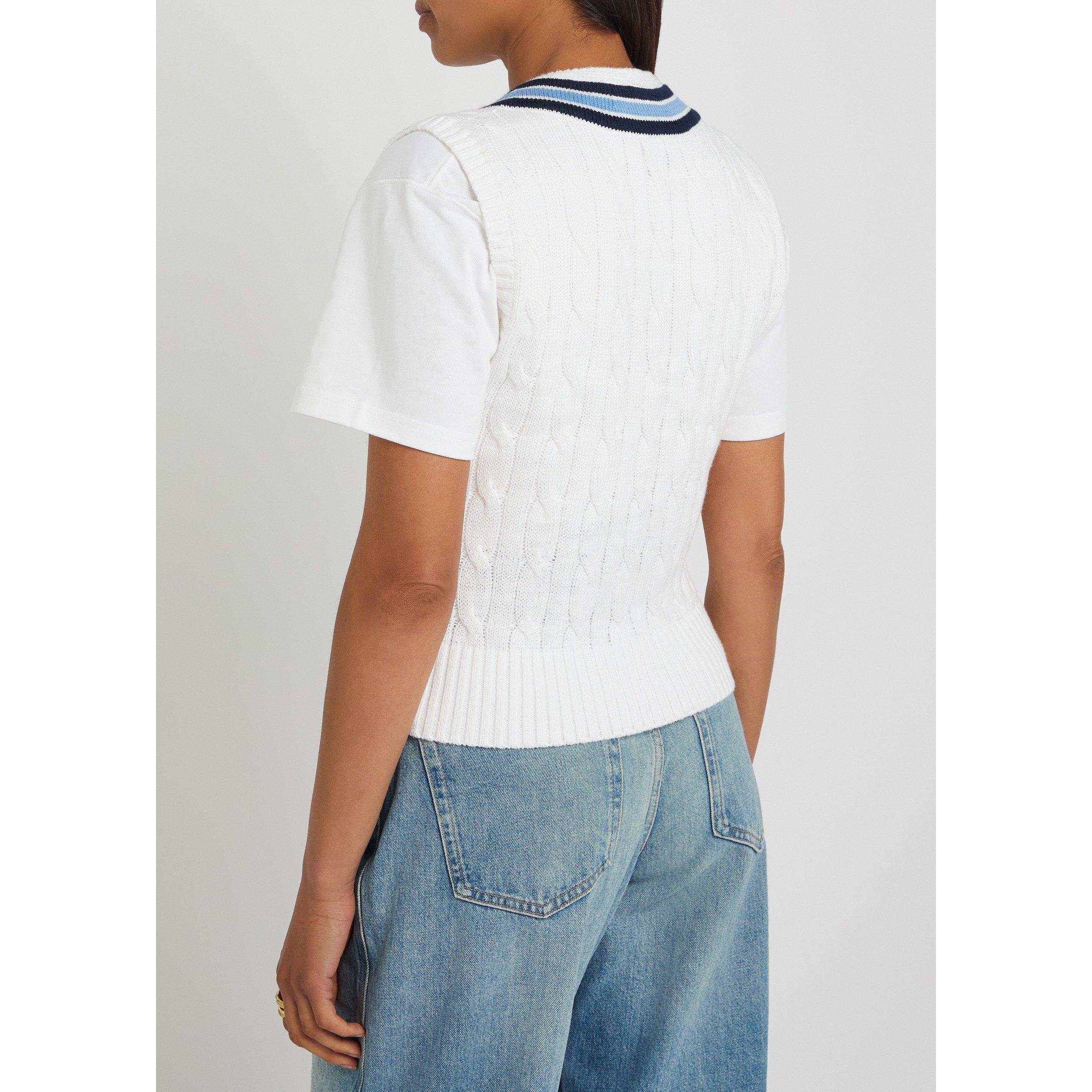 CREAM - Polo Ralph Lauren - Women's Wimbledon Cable-Knit Striped Sweater Vest - 3