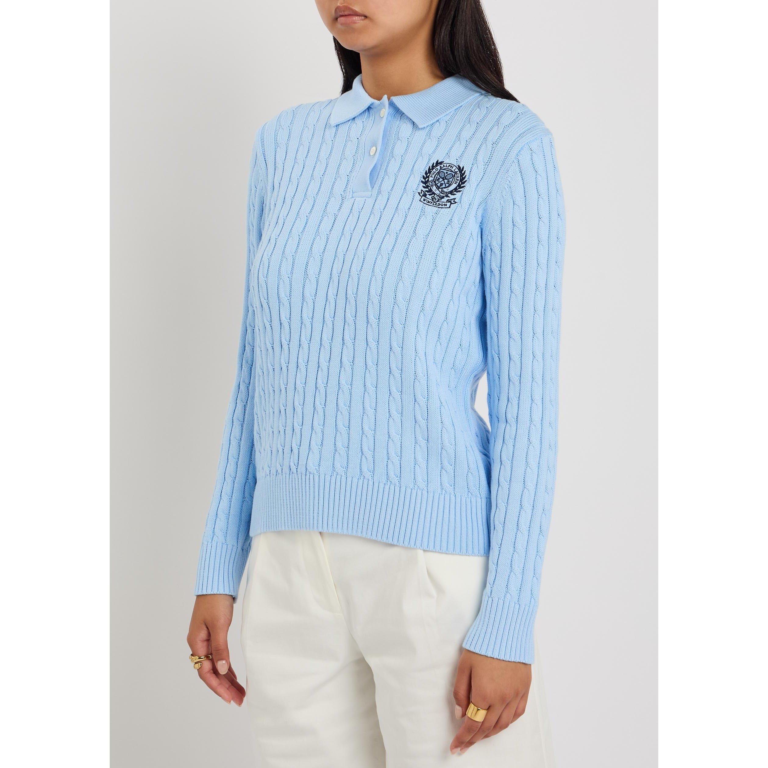 BLUE - Polo Ralph Lauren - Women's Wimbledon Cable Knit Slim-Fit Jumper - 2
