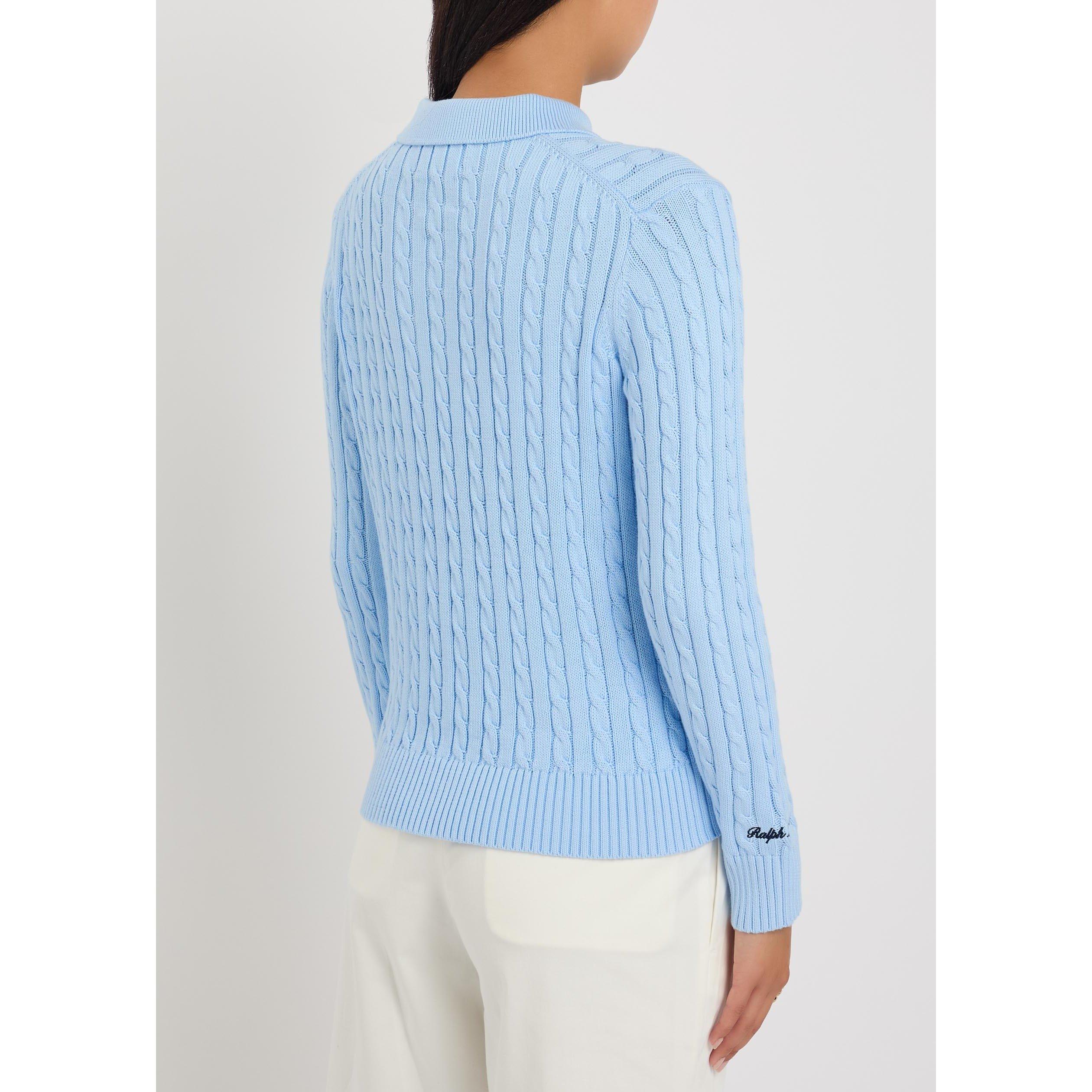 BLUE - Polo Ralph Lauren - Women's Wimbledon Cable Knit Slim-Fit Jumper - 3