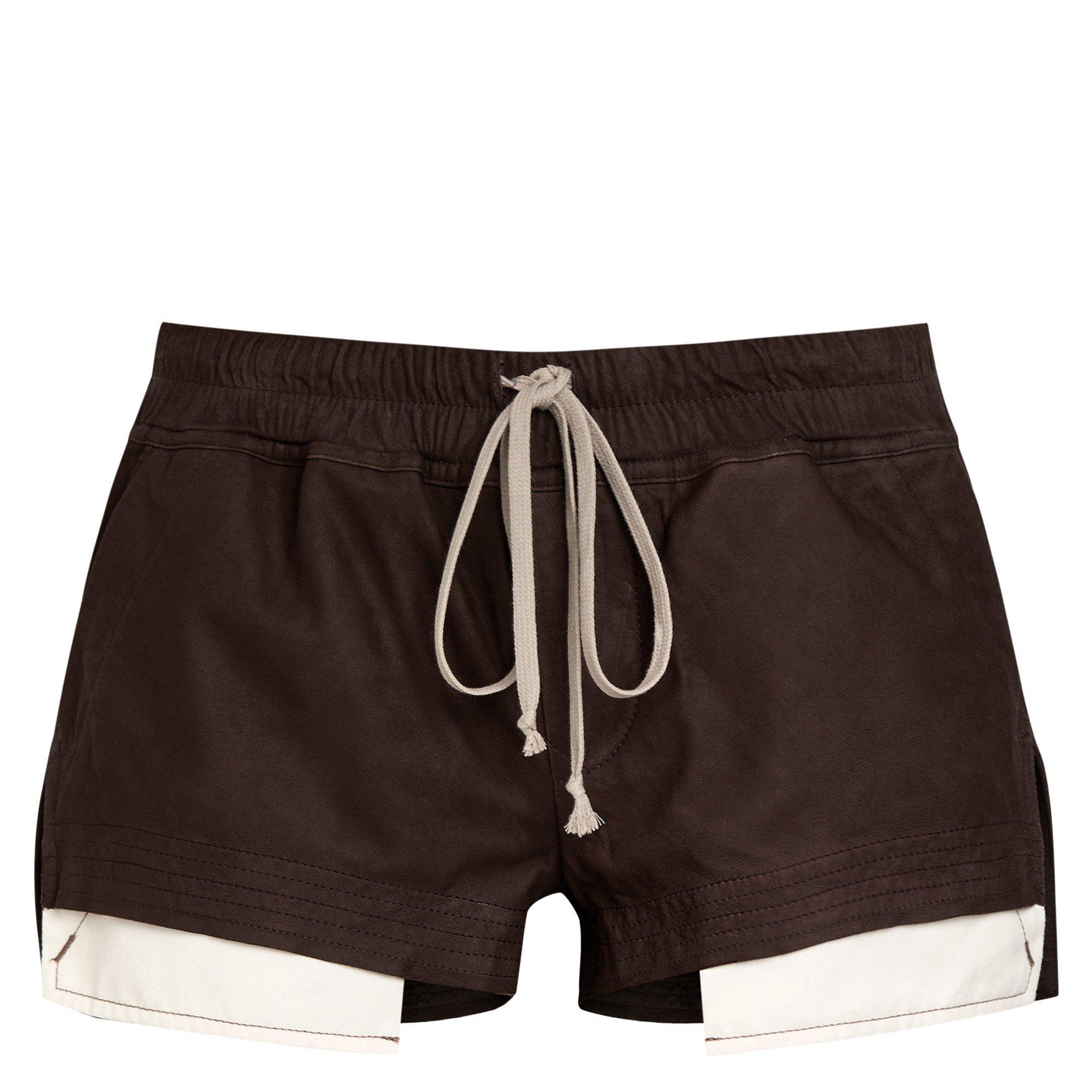 DARK BROWN - Rick Owens - SHORTS IN PELLE - FOG