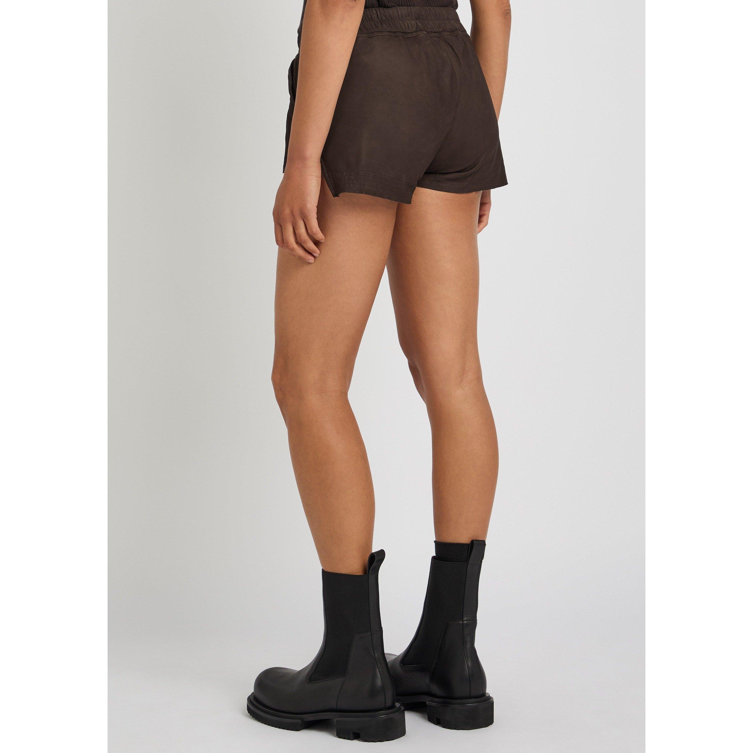 DARK BROWN - Rick Owens - Women's High-Waisted Slim-Fit Leather Shorts - 3