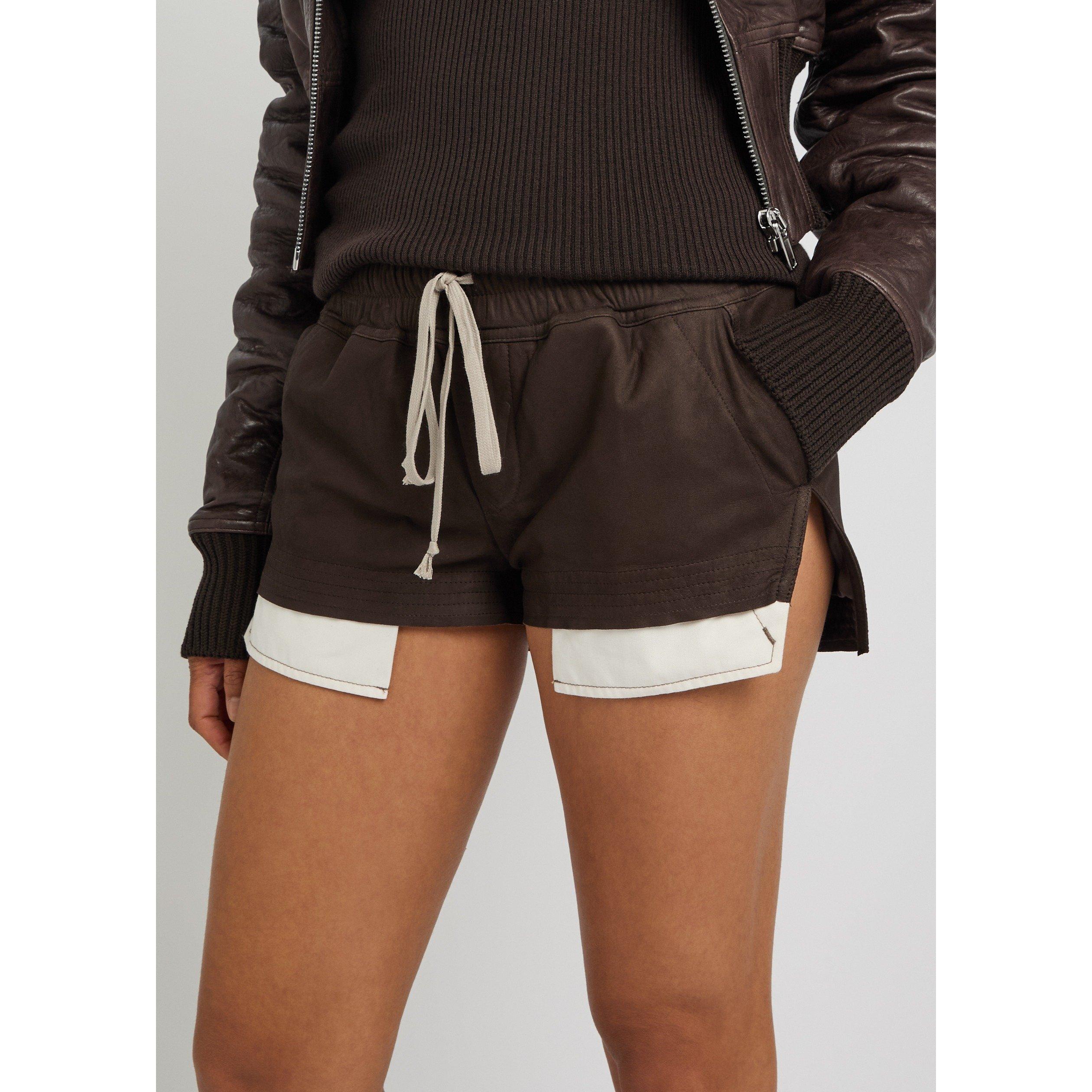 DARK BROWN - Rick Owens - Women's High-Waisted Slim-Fit Leather Shorts - 4